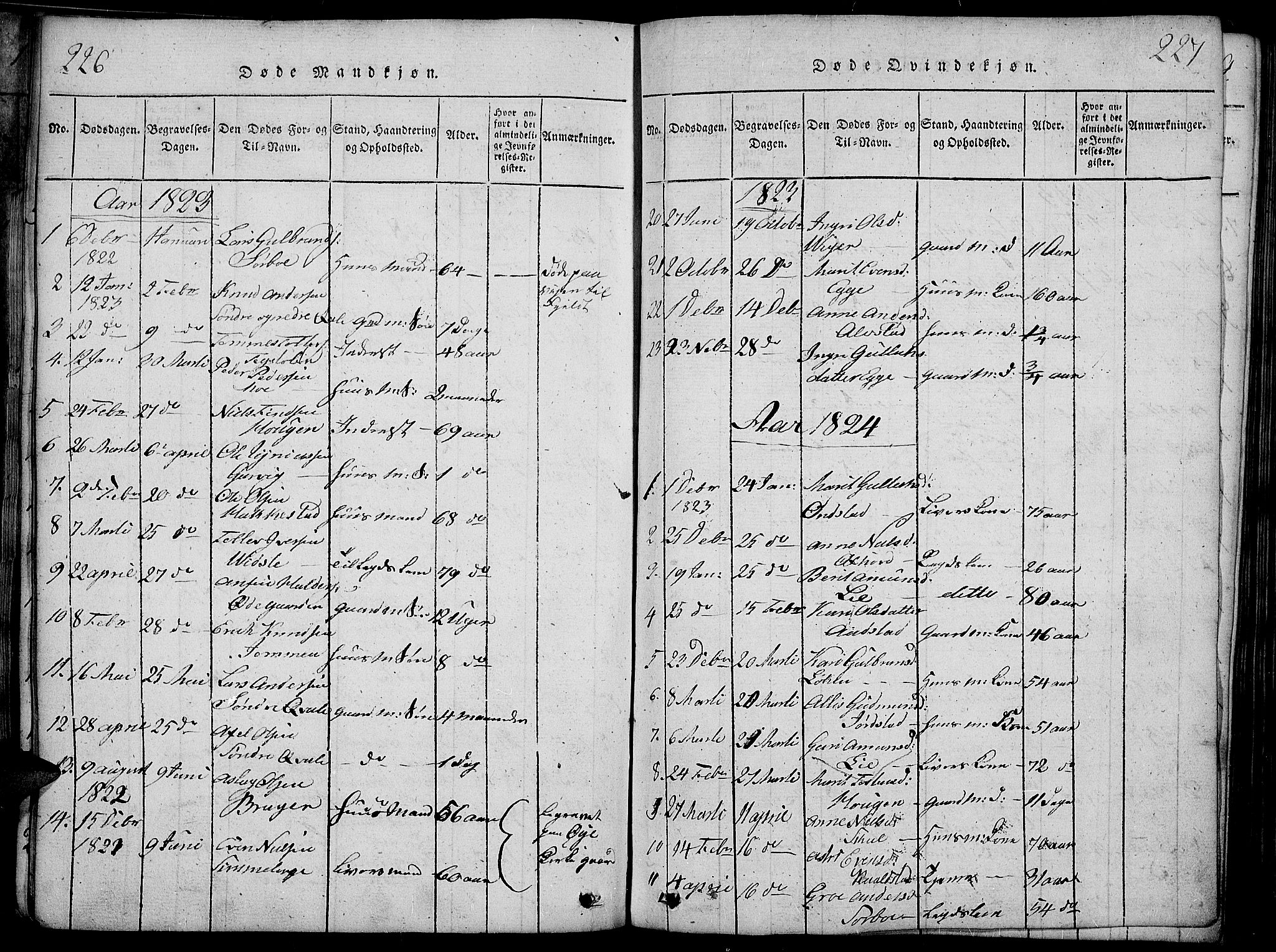 Slidre prestekontor, SAH/PREST-134/H/Ha/Haa/L0002: Parish register (official) no. 2, 1814-1830, p. 226-227