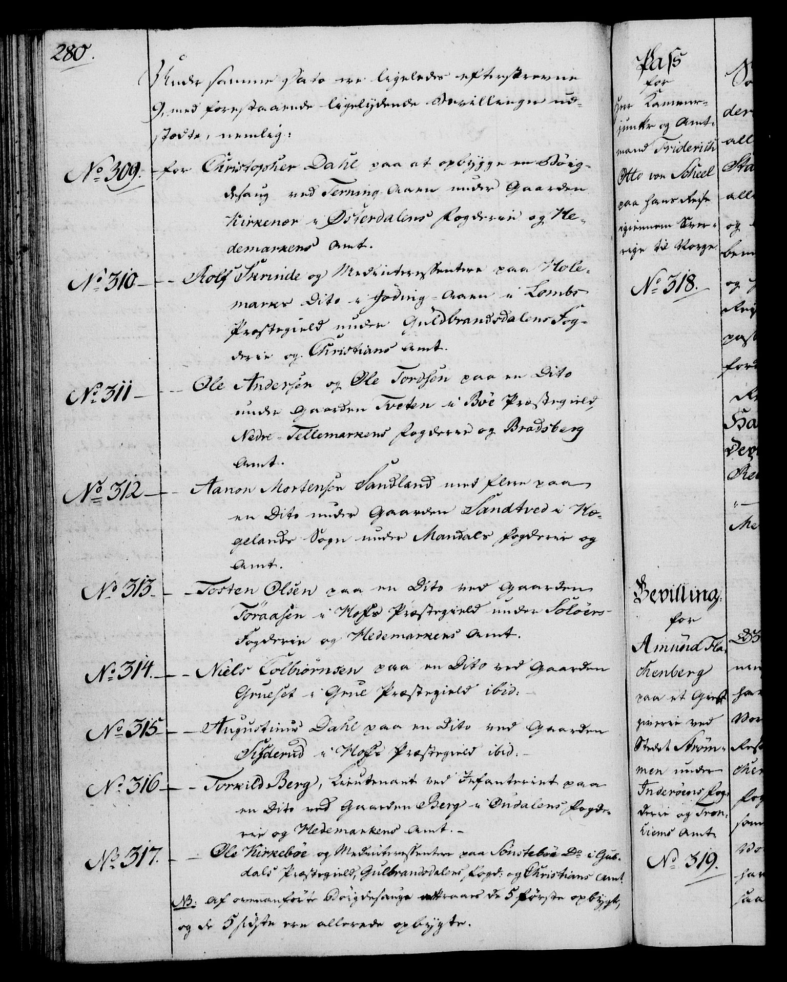 Rentekammeret, Kammerkanselliet, RA/EA-3111/G/Gg/Gga/L0013: Norsk ekspedisjonsprotokoll med register (merket RK 53.13), 1784-1787, p. 280