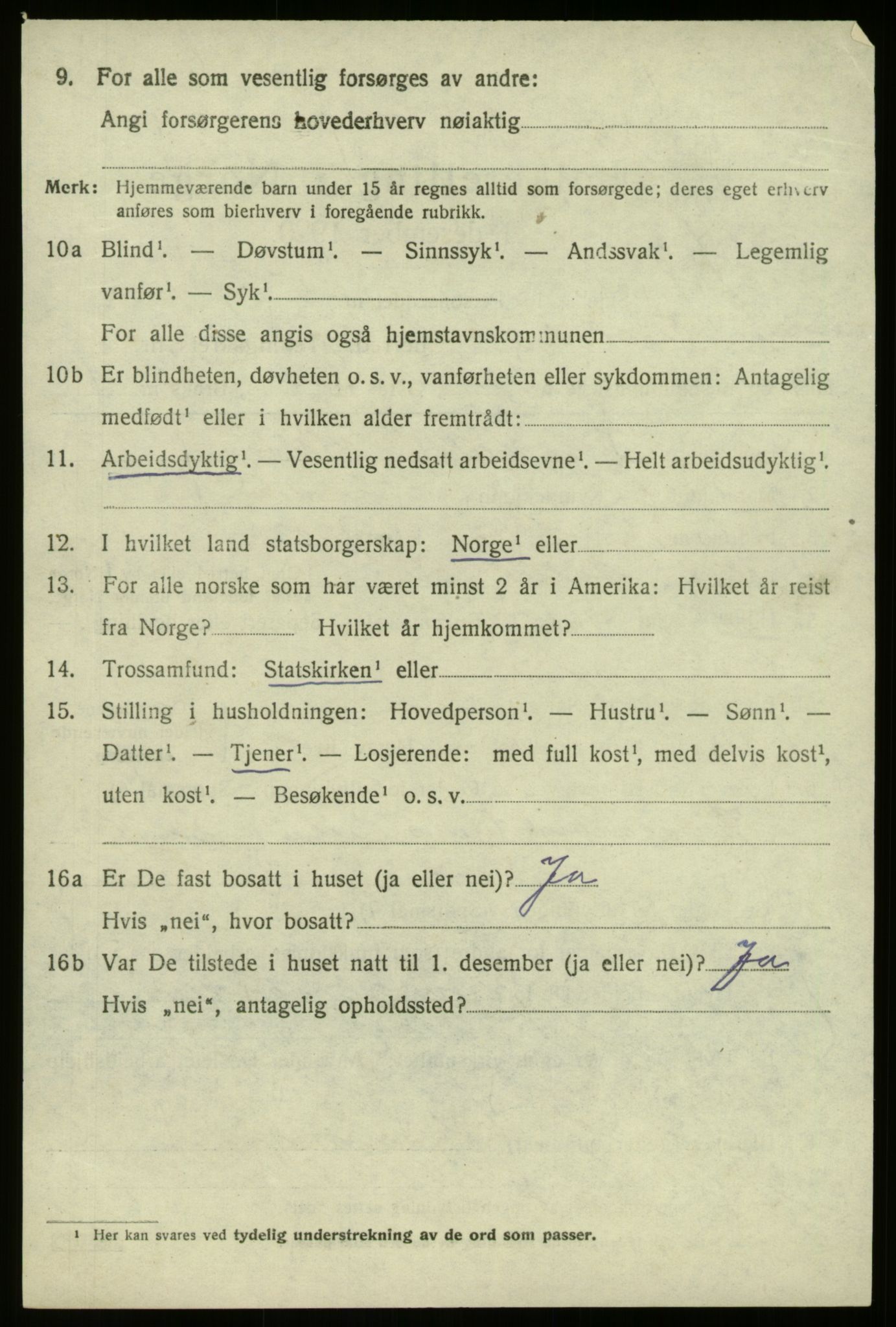 SAB, 1920 census for Selje, 1920, p. 1226