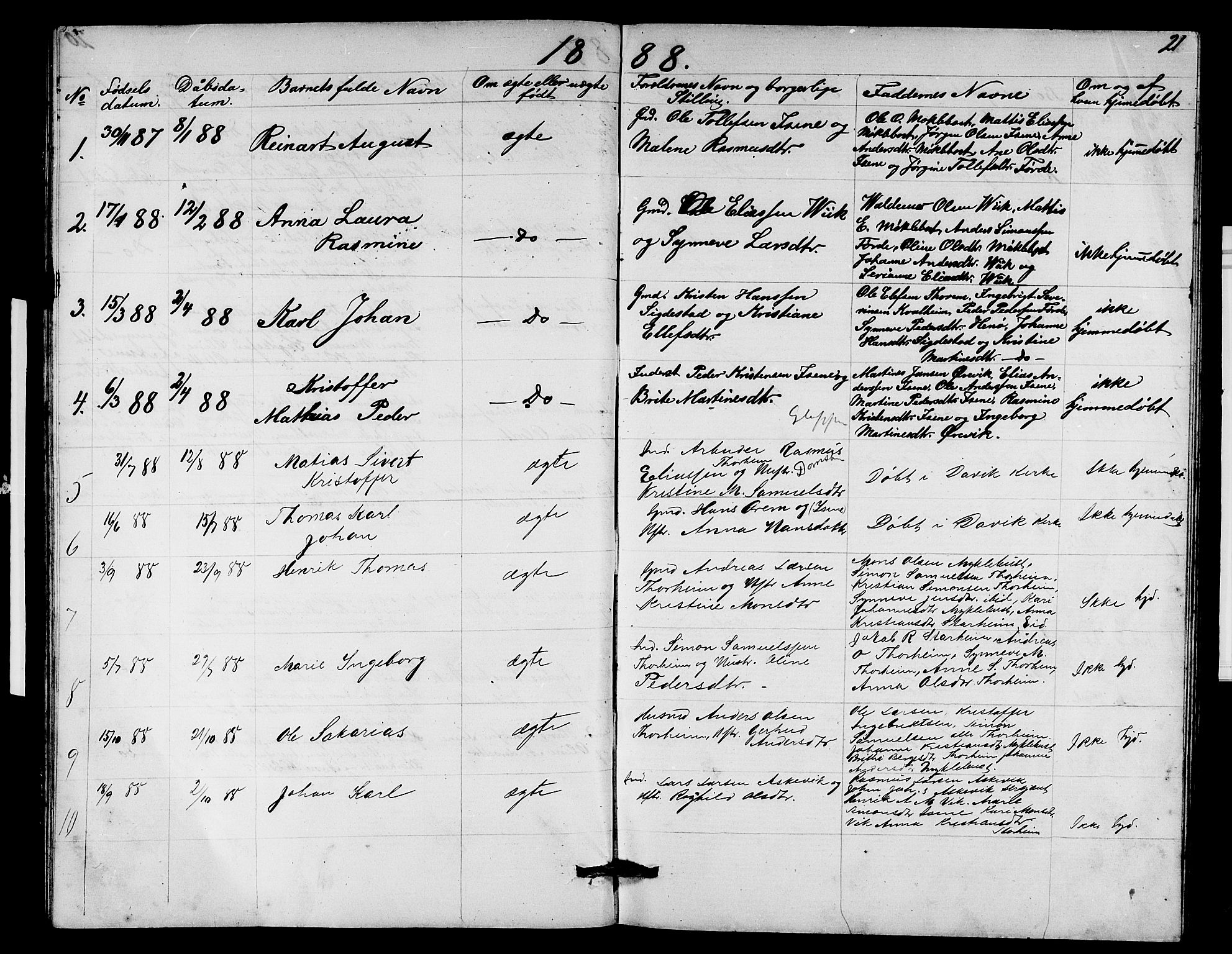 Davik sokneprestembete, AV/SAB-A-79701/H/Hab/Habd/L0001: Parish register (copy) no. D 1, 1866-1891, p. 21