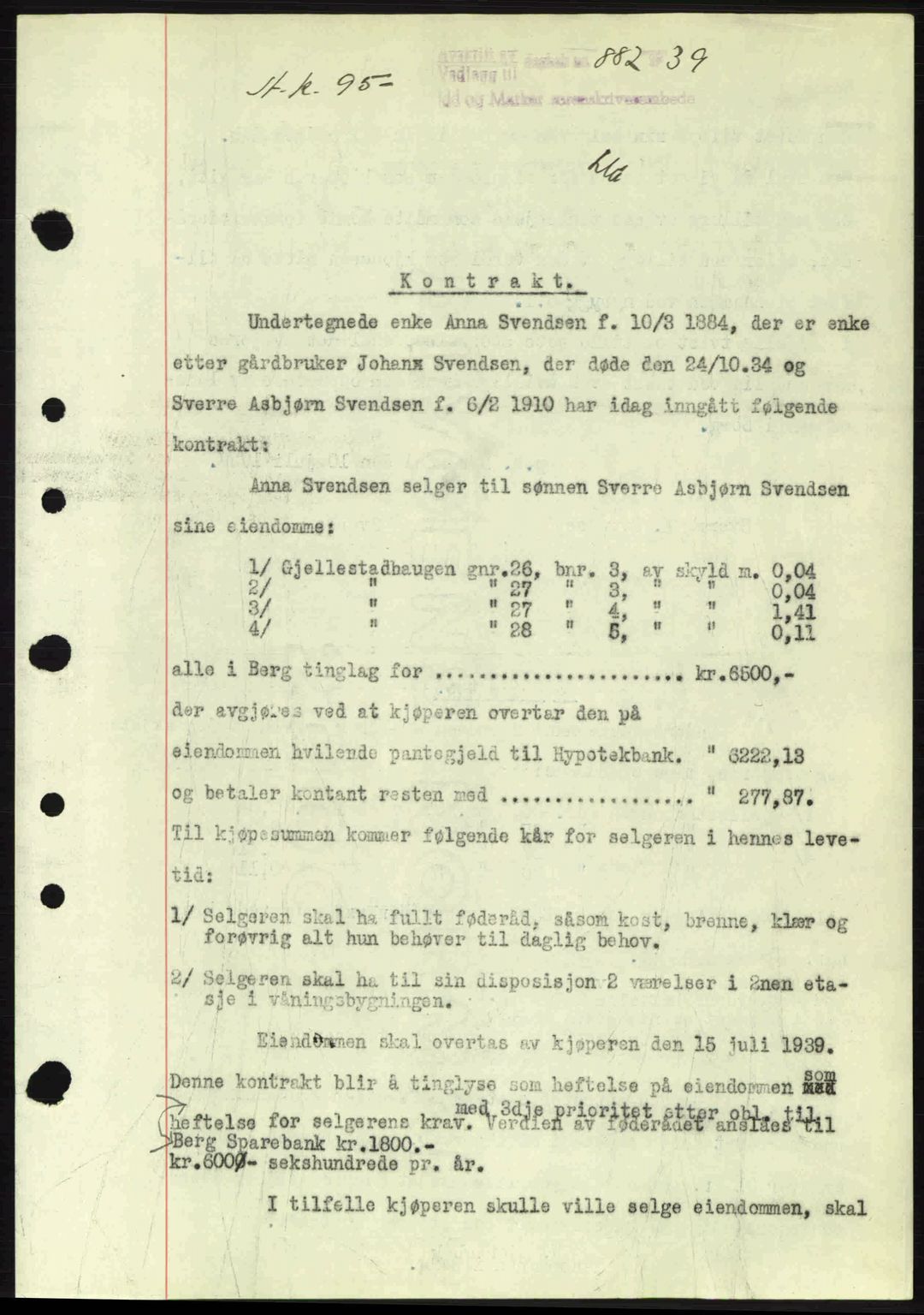 Idd og Marker sorenskriveri, AV/SAO-A-10283/G/Gb/Gbb/L0003: Mortgage book no. A3, 1938-1939, Diary no: : 882/1939