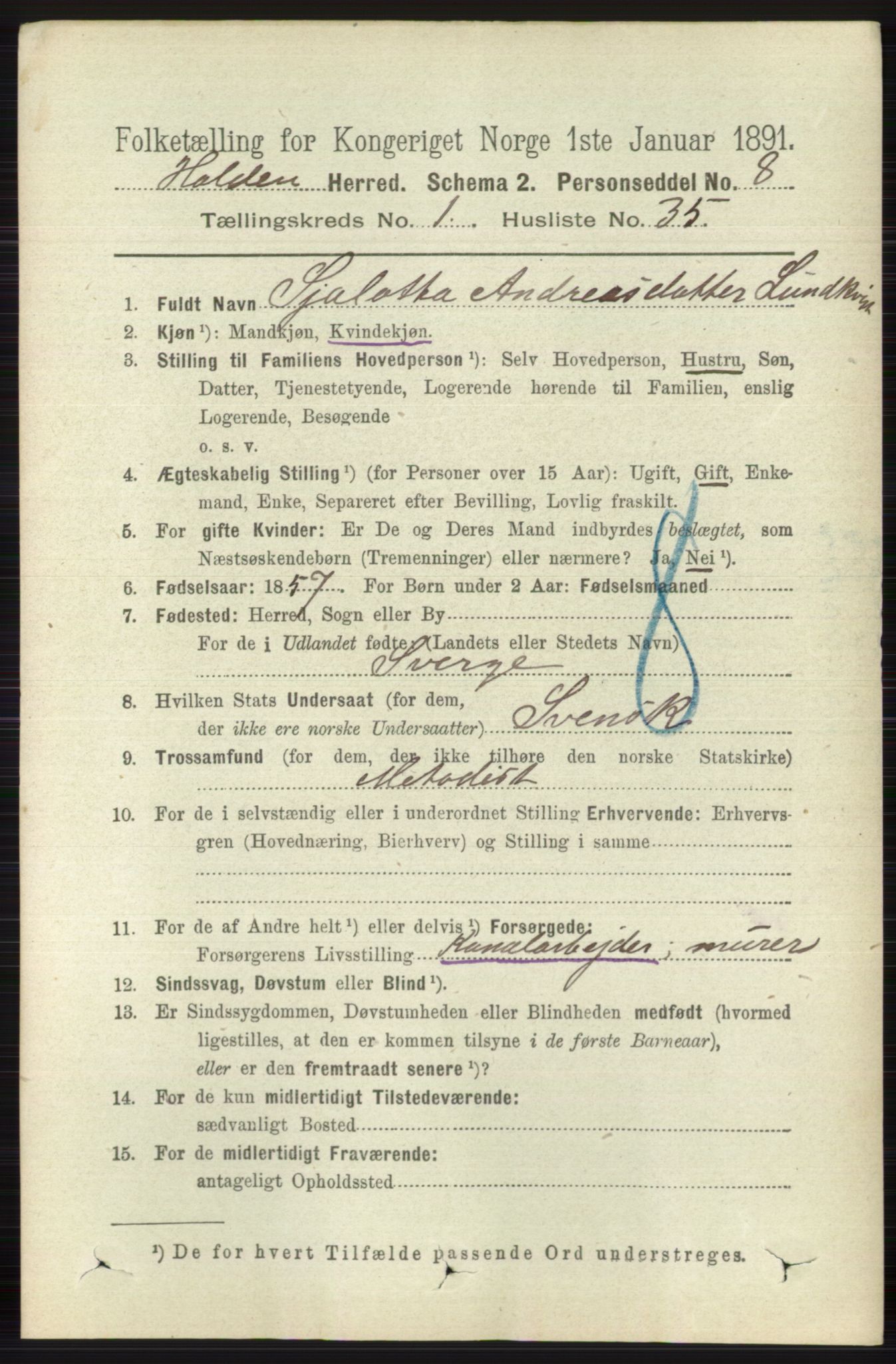 RA, 1891 census for 0819 Holla, 1891, p. 485