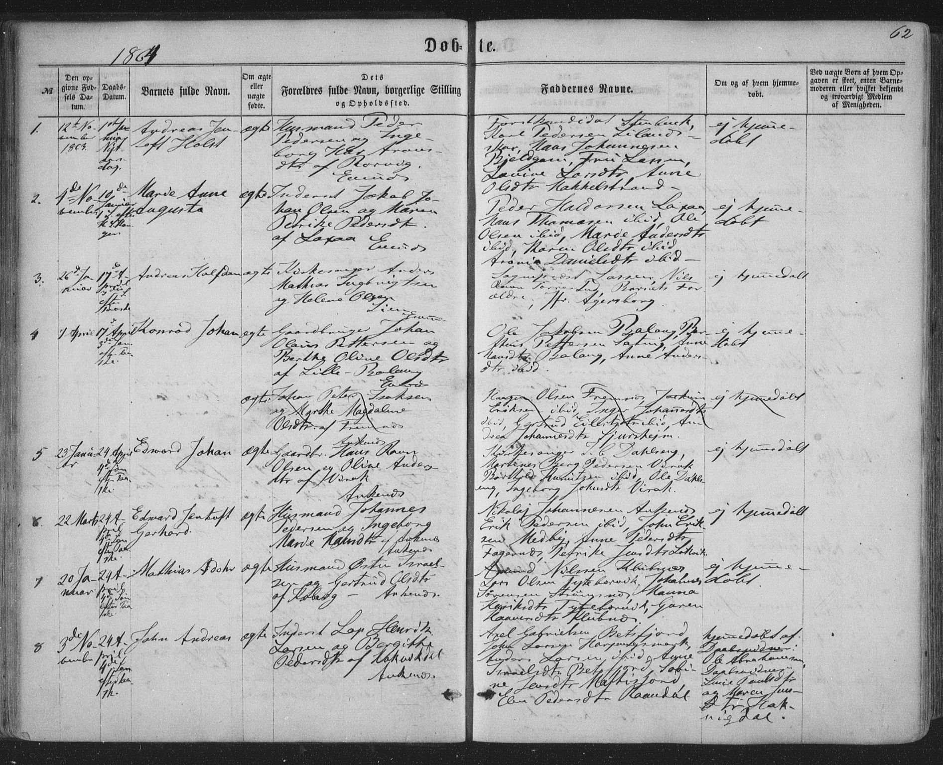 Ministerialprotokoller, klokkerbøker og fødselsregistre - Nordland, SAT/A-1459/863/L0896: Parish register (official) no. 863A08, 1861-1871, p. 62