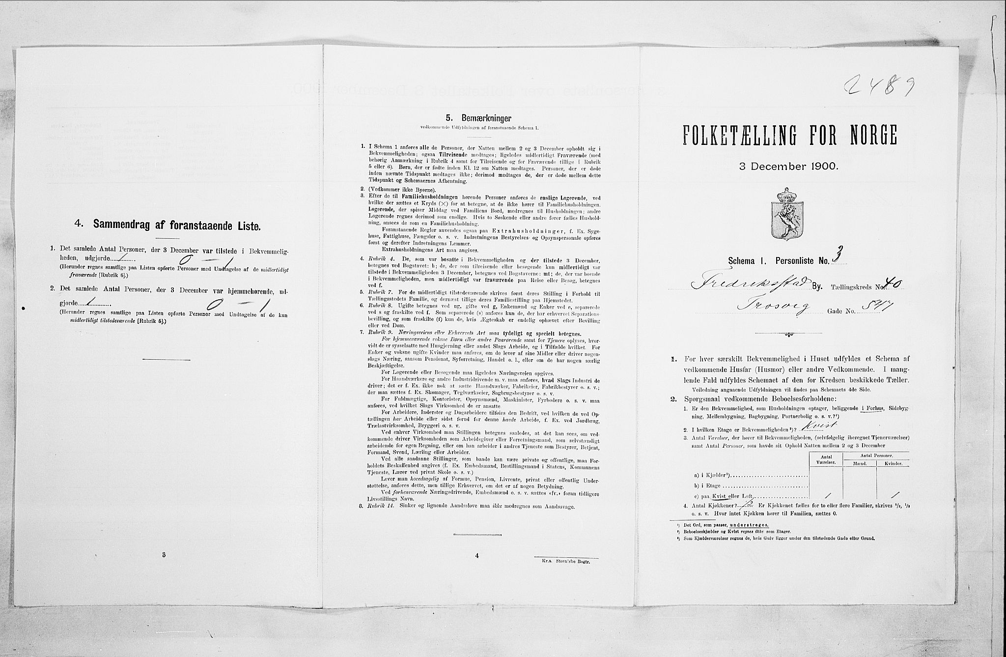 SAO, 1900 census for Fredrikstad, 1900