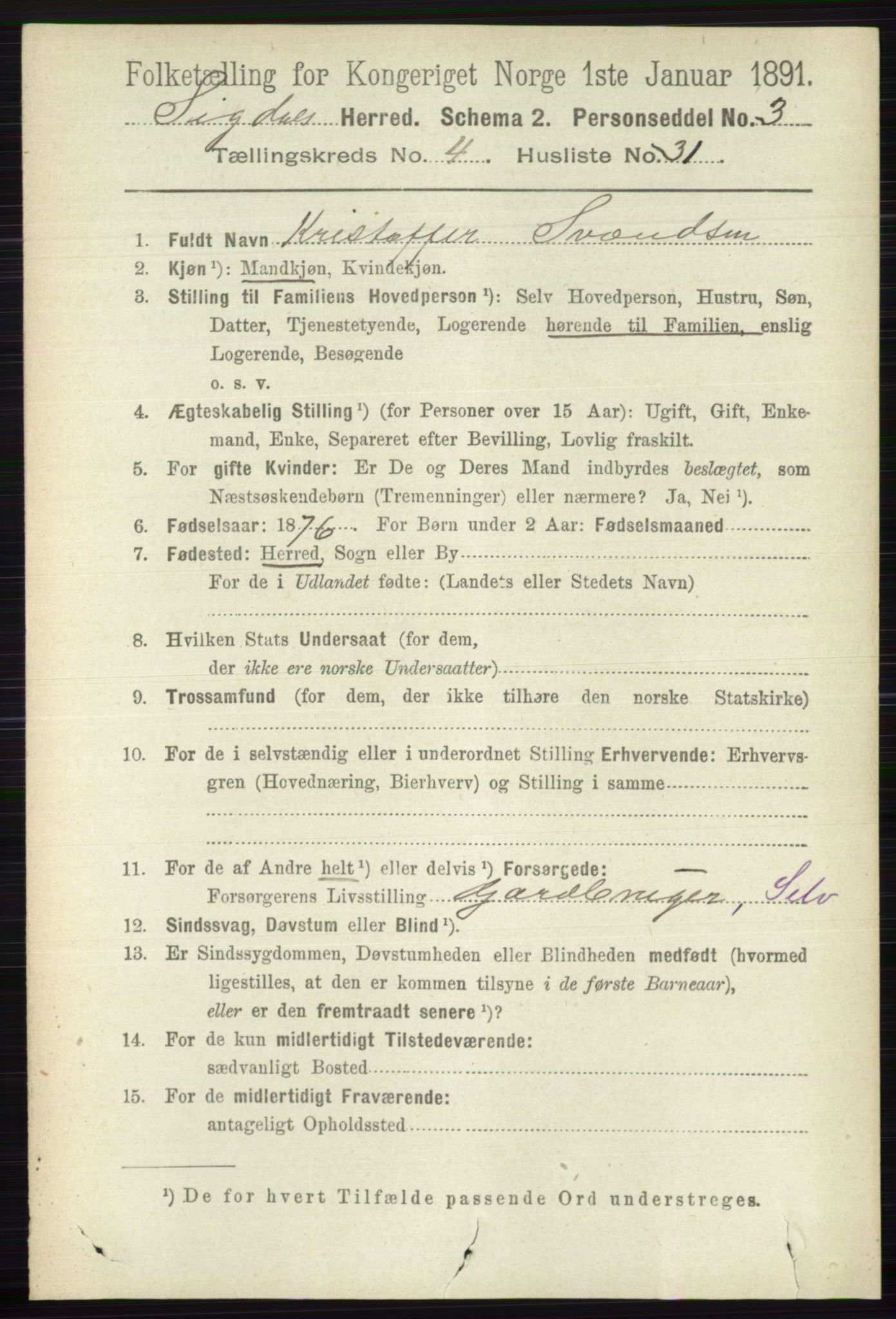 RA, 1891 census for 0621 Sigdal, 1891, p. 1836