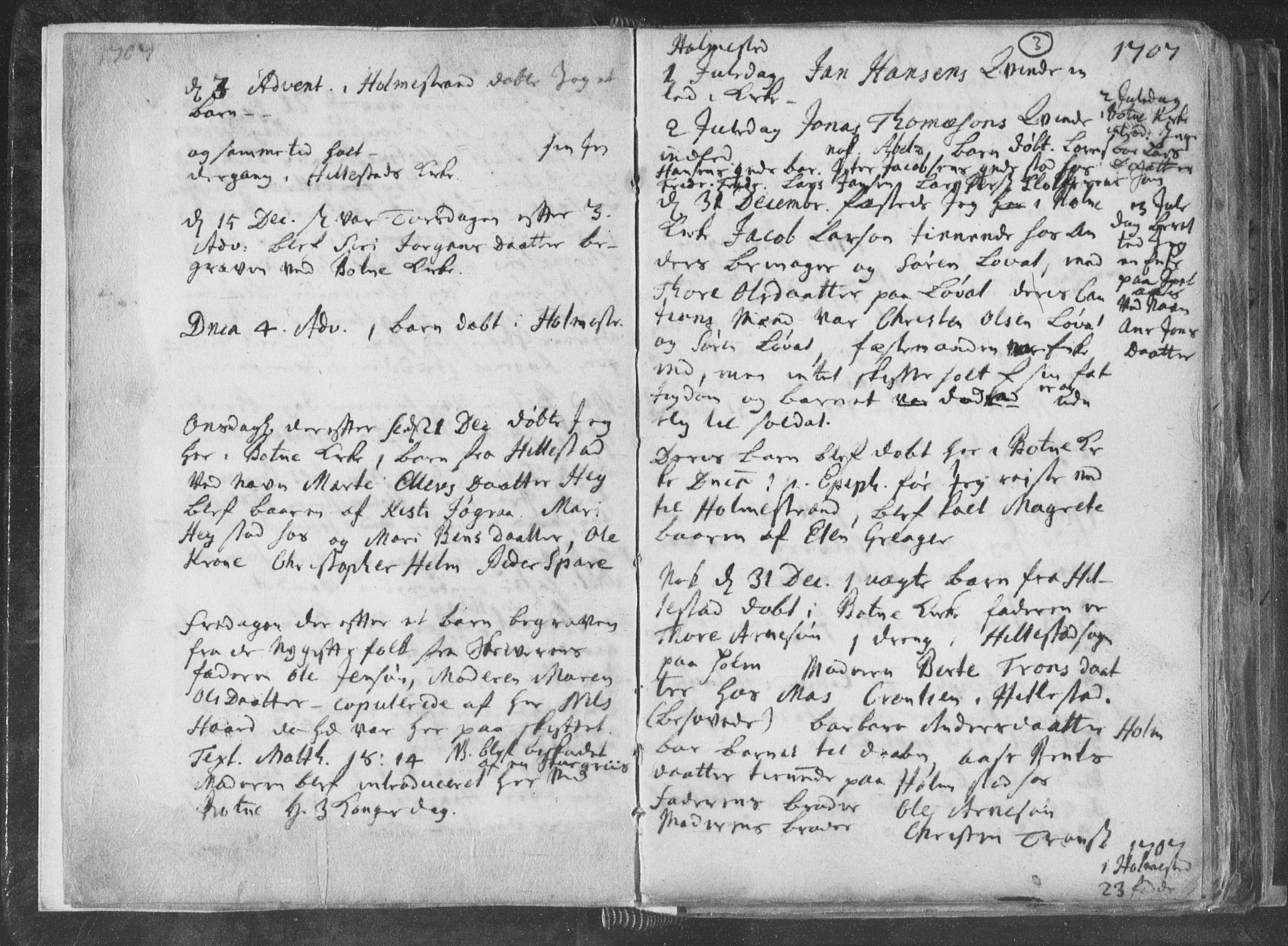 Botne kirkebøker, AV/SAKO-A-340/F/Fa/L0001b: Parish register (official) no. I 1B, 1707-1722, p. 3