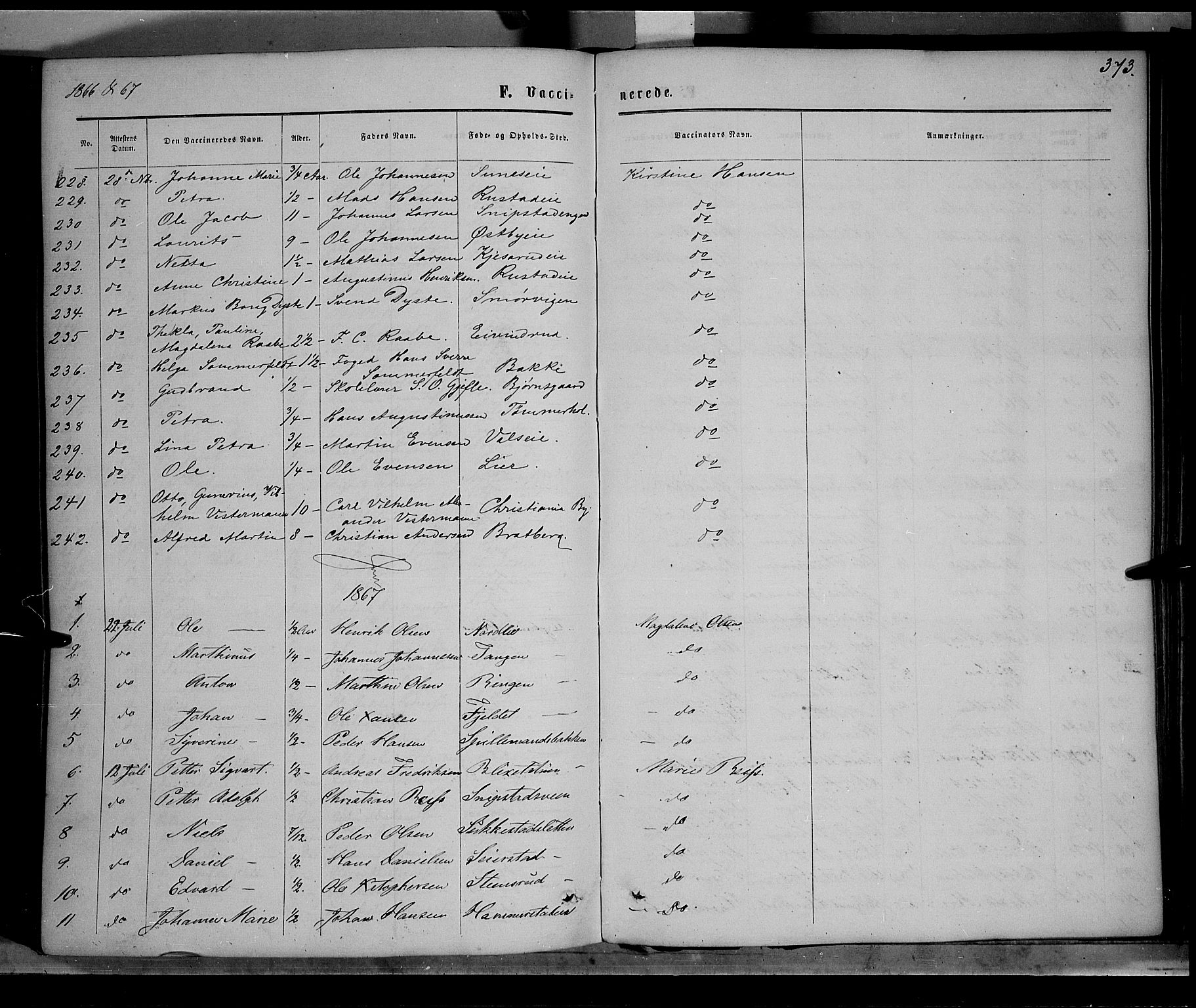 Østre Toten prestekontor, SAH/PREST-104/H/Ha/Haa/L0005: Parish register (official) no. 5, 1866-1877, p. 373