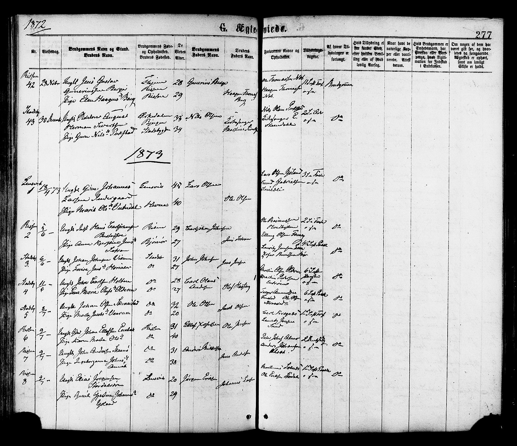 Ministerialprotokoller, klokkerbøker og fødselsregistre - Sør-Trøndelag, AV/SAT-A-1456/646/L0613: Parish register (official) no. 646A11, 1870-1884, p. 277