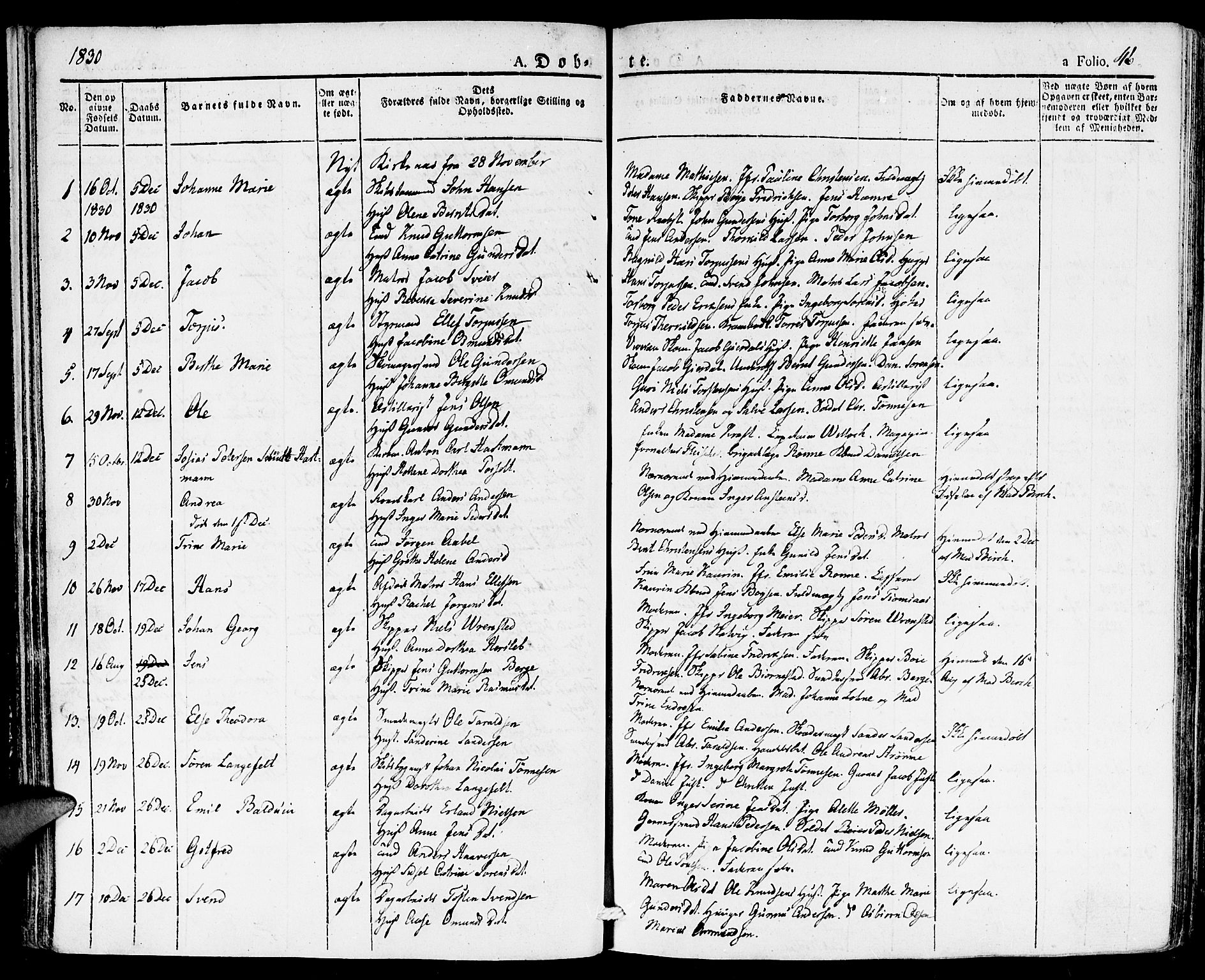 Kristiansand domprosti, SAK/1112-0006/F/Fa/L0011: Parish register (official) no. A 11, 1827-1841, p. 46
