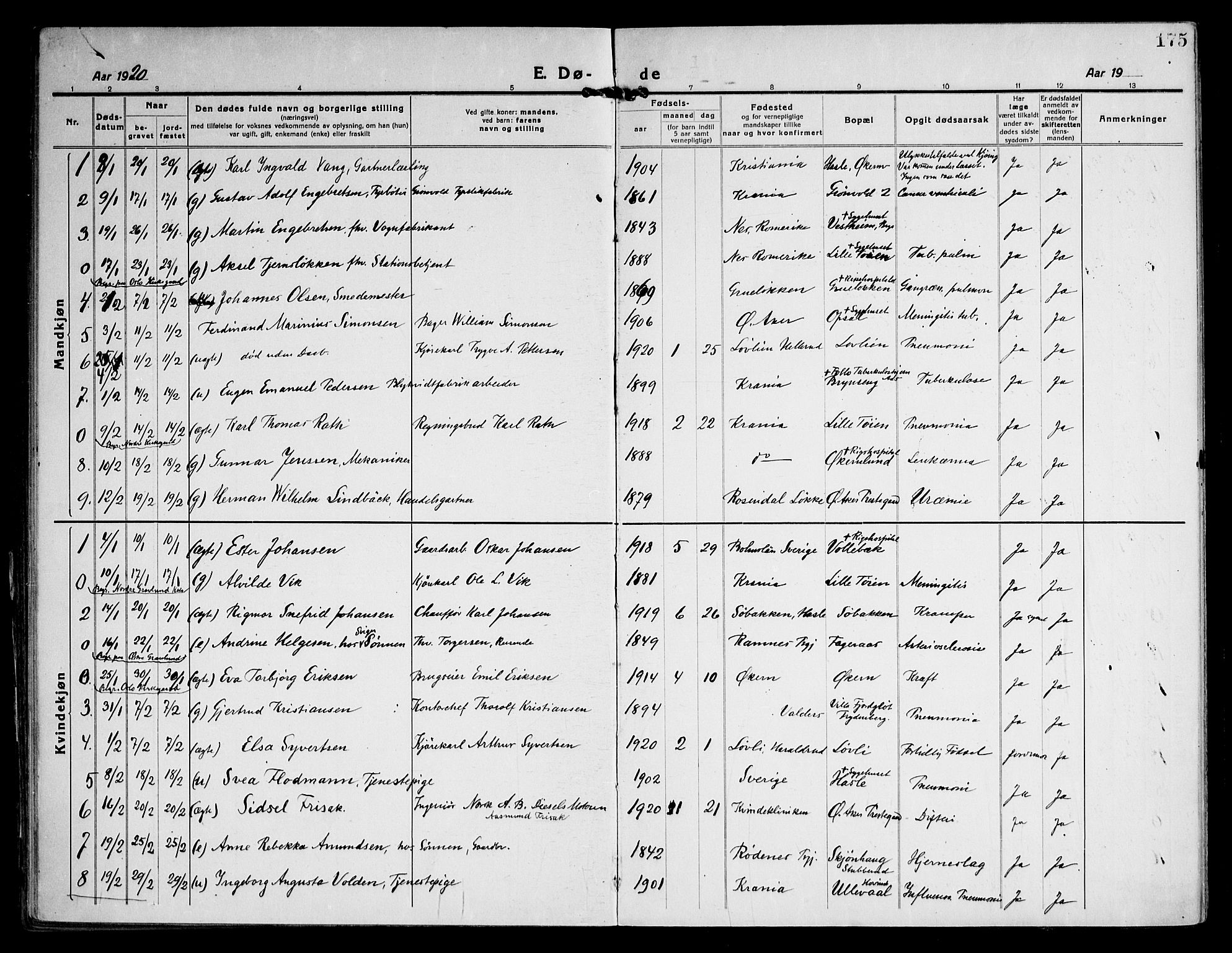 Østre Aker prestekontor Kirkebøker, SAO/A-10840/F/Fa/L0013: Parish register (official) no. I 13, 1918-1929, p. 175