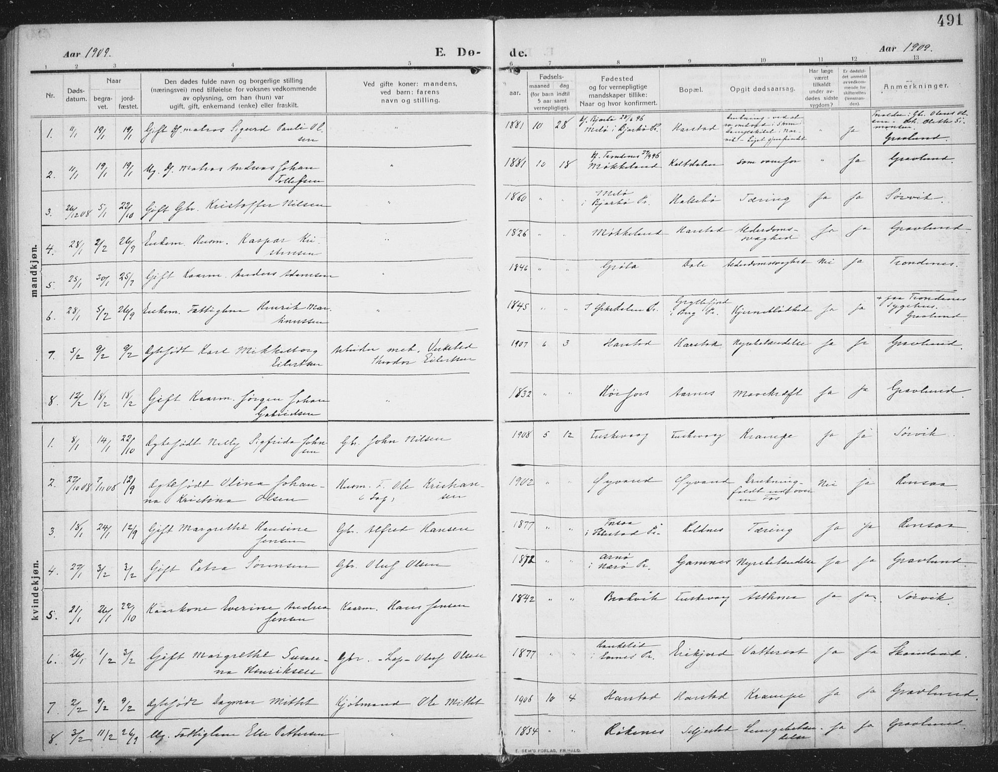 Trondenes sokneprestkontor, SATØ/S-1319/H/Ha/L0018kirke: Parish register (official) no. 18, 1909-1918, p. 491