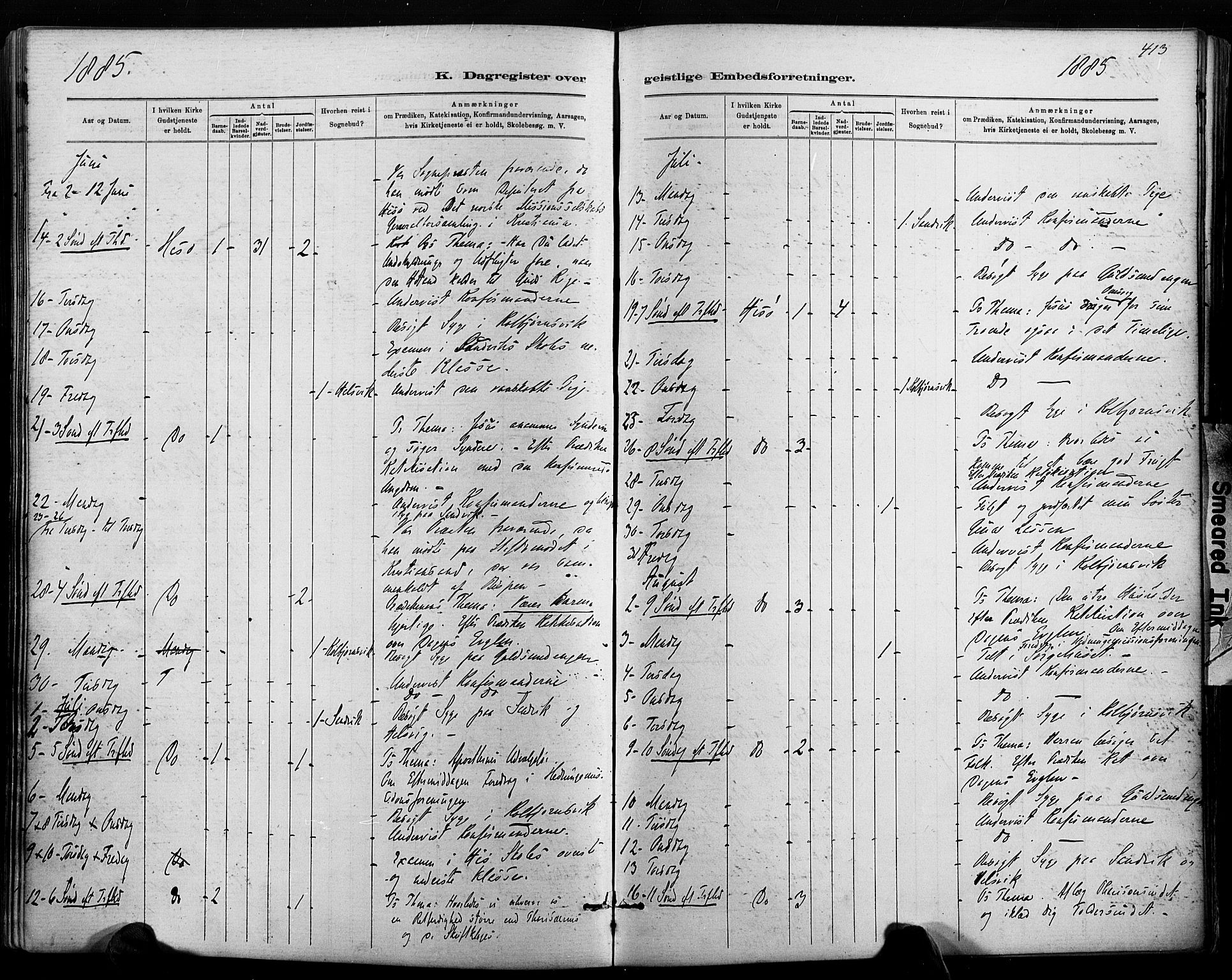 Hisøy sokneprestkontor, AV/SAK-1111-0020/F/Fa/L0003: Parish register (official) no. A 3, 1881-1894, p. 413