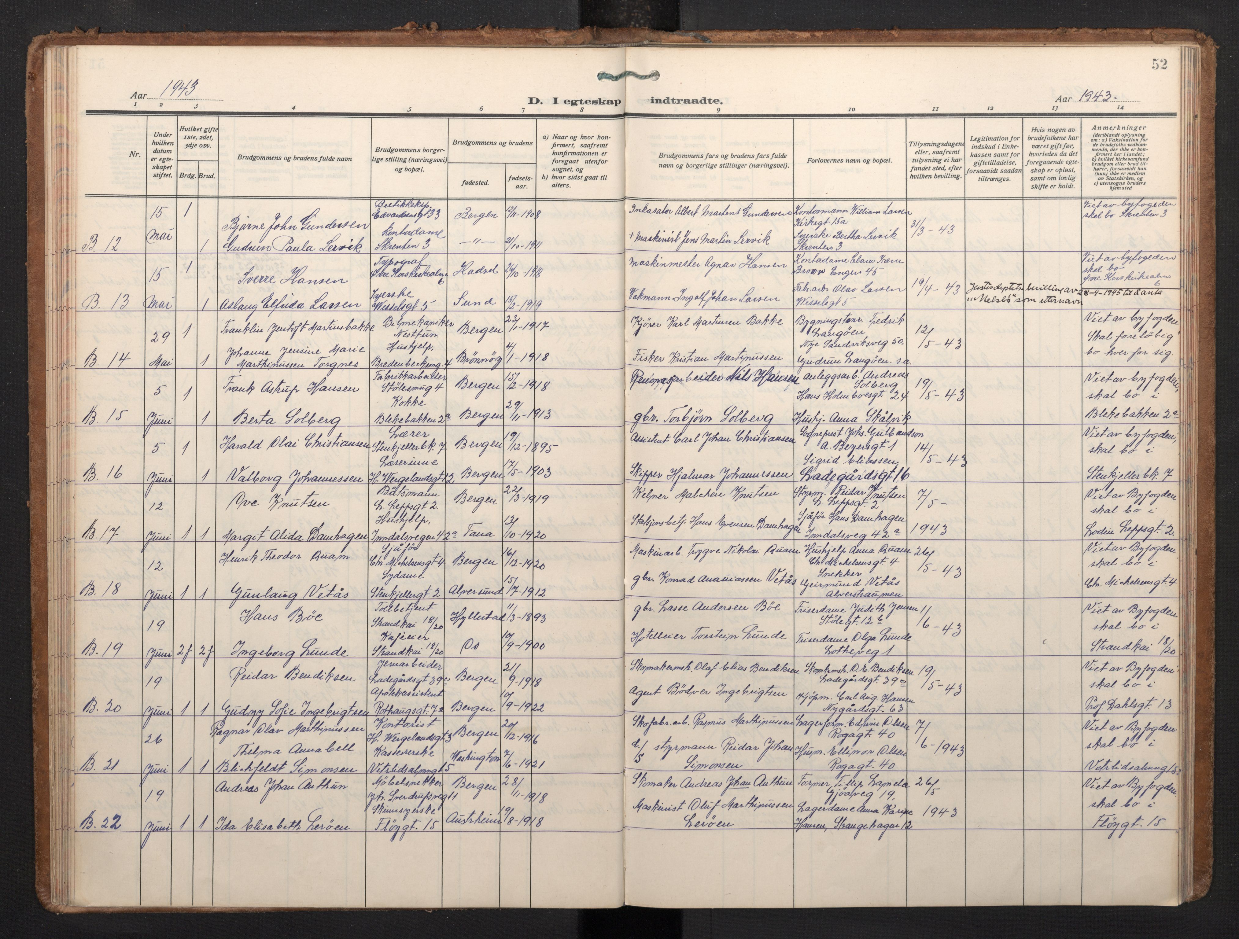 Korskirken sokneprestembete, AV/SAB-A-76101/H/Haa/L0040: Parish register (official) no. D 7, 1938-1952, p. 51b-52a