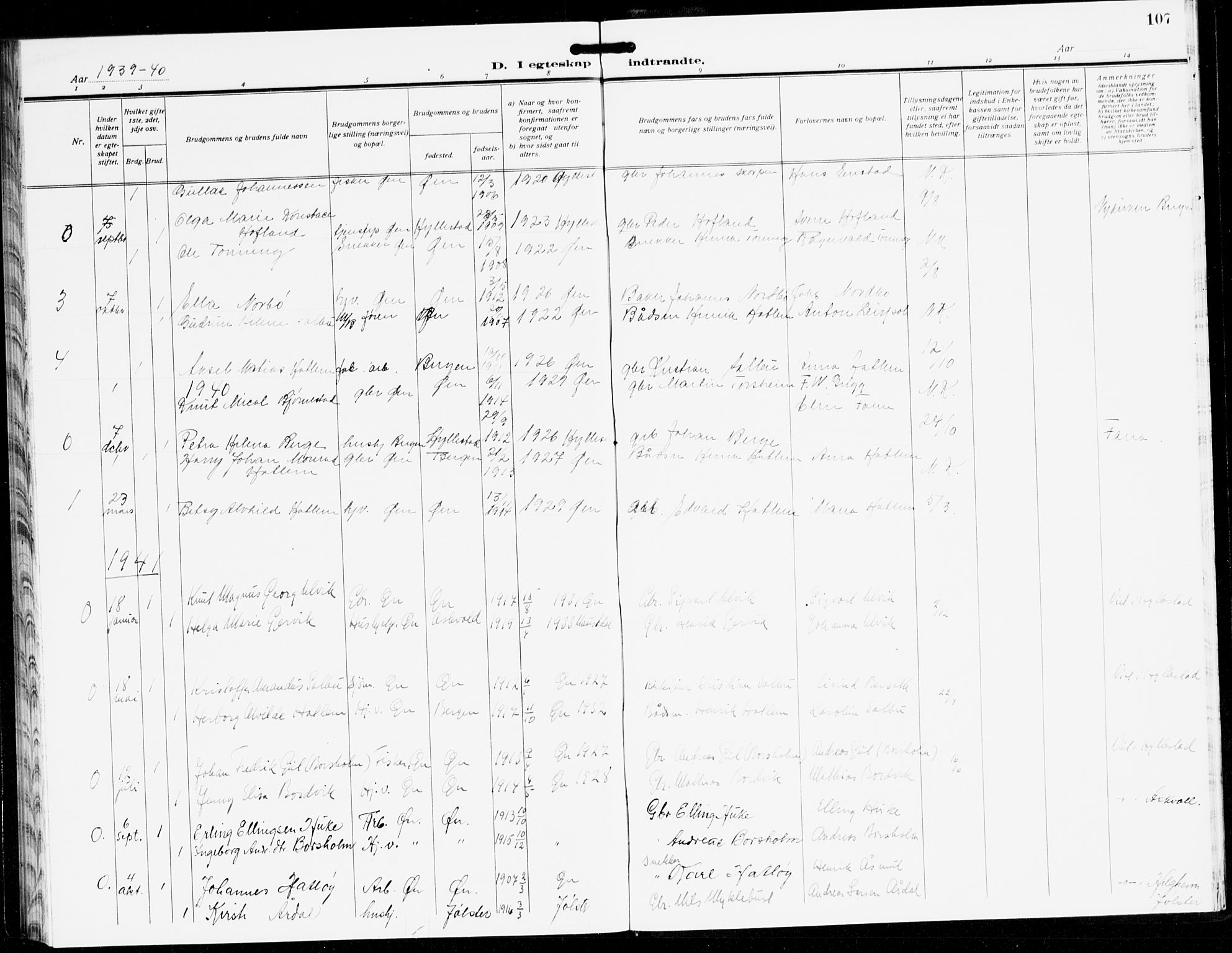 Hyllestad sokneprestembete, SAB/A-80401: Parish register (copy) no. C 5, 1928-1942, p. 107