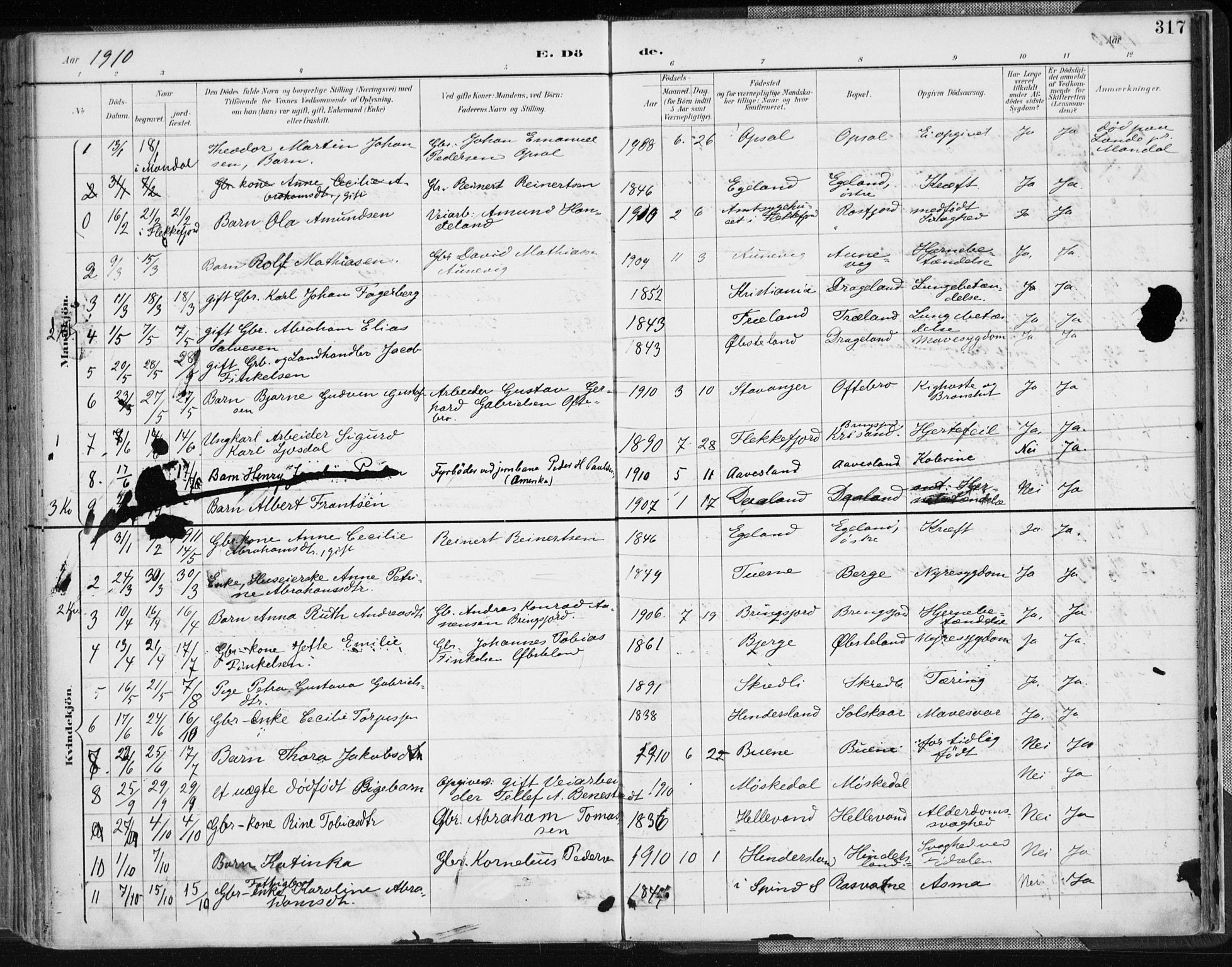 Lyngdal sokneprestkontor, AV/SAK-1111-0029/F/Fa/Fac/L0012: Parish register (official) no. A 12, 1894-1918, p. 317