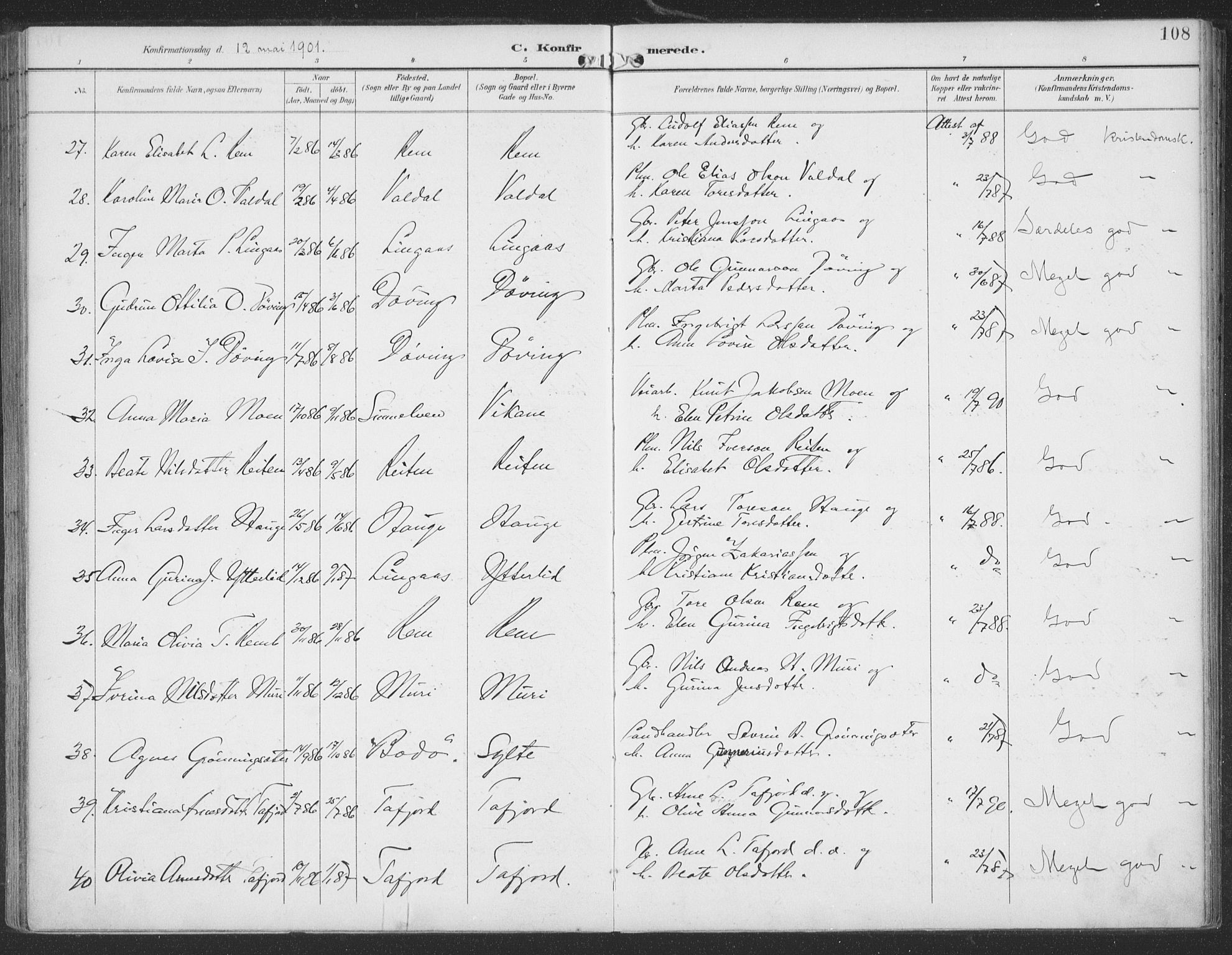 Ministerialprotokoller, klokkerbøker og fødselsregistre - Møre og Romsdal, AV/SAT-A-1454/519/L0256: Parish register (official) no. 519A15, 1895-1912, p. 108