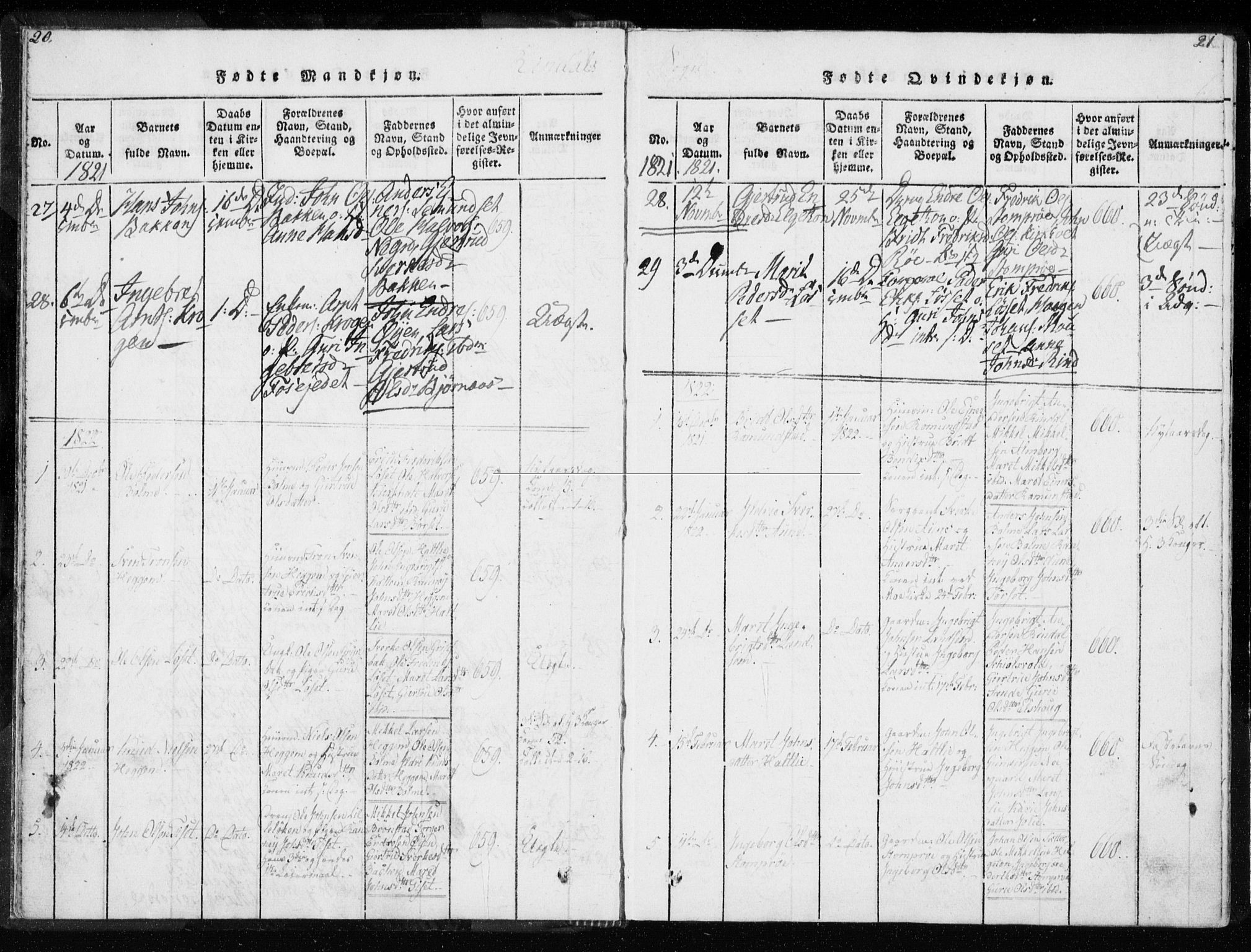 Ministerialprotokoller, klokkerbøker og fødselsregistre - Møre og Romsdal, AV/SAT-A-1454/595/L1041: Parish register (official) no. 595A03, 1819-1829, p. 20-21