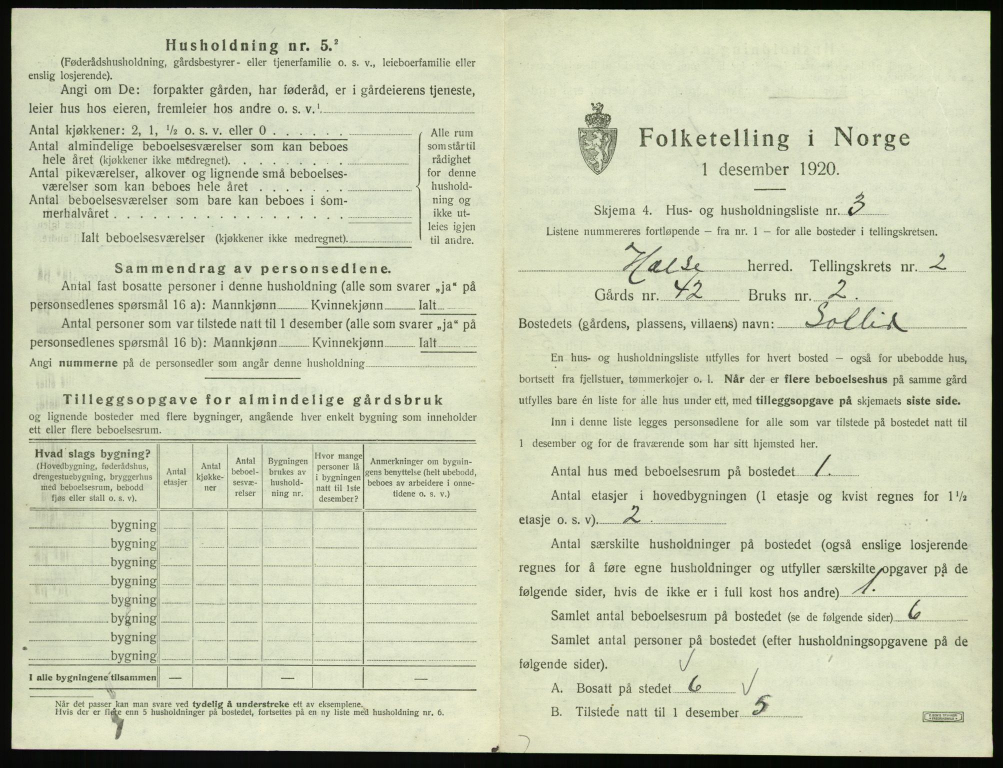 SAT, 1920 census for Halsa, 1920, p. 110