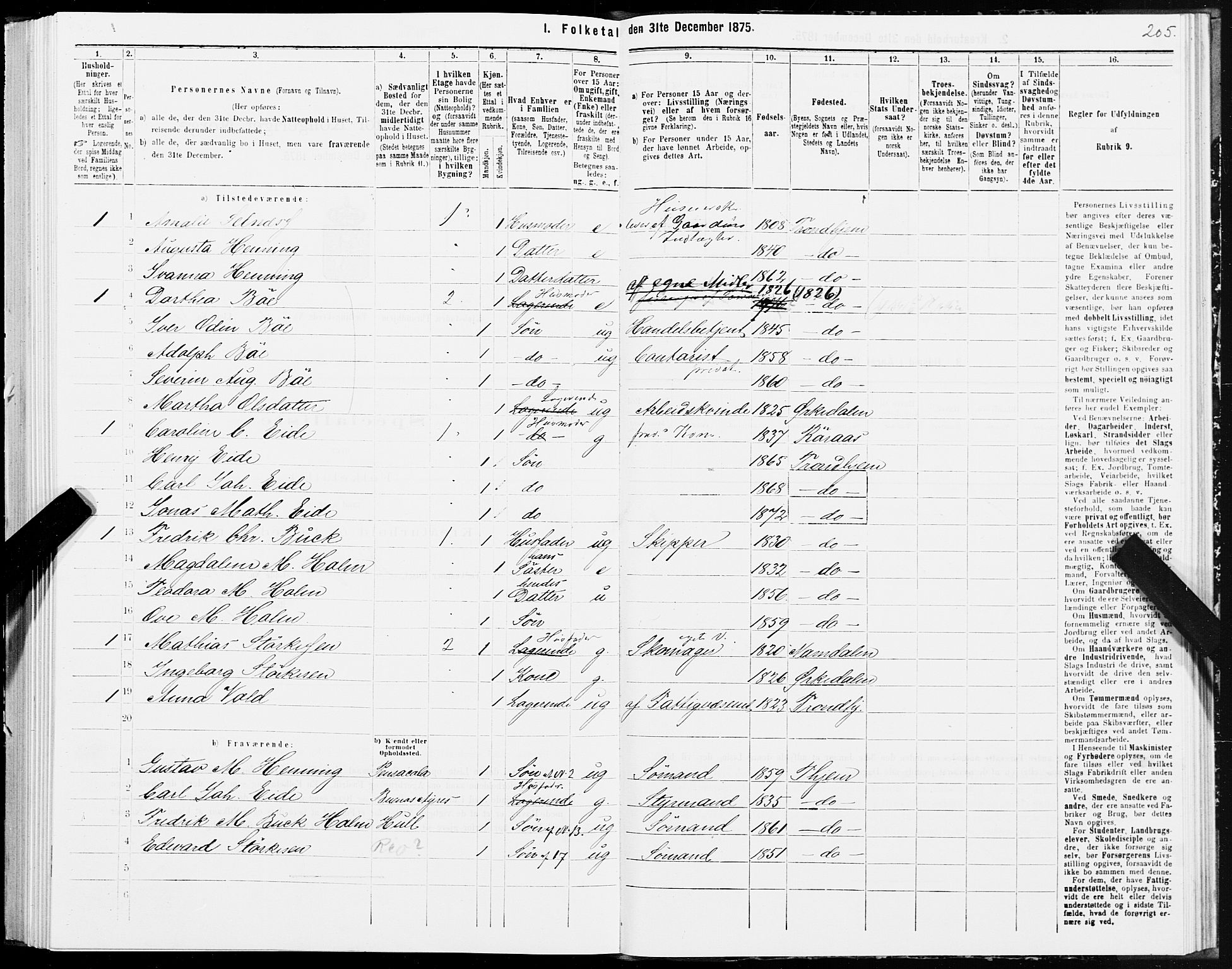 SAT, 1875 census for 1601 Trondheim, 1875, p. 5205