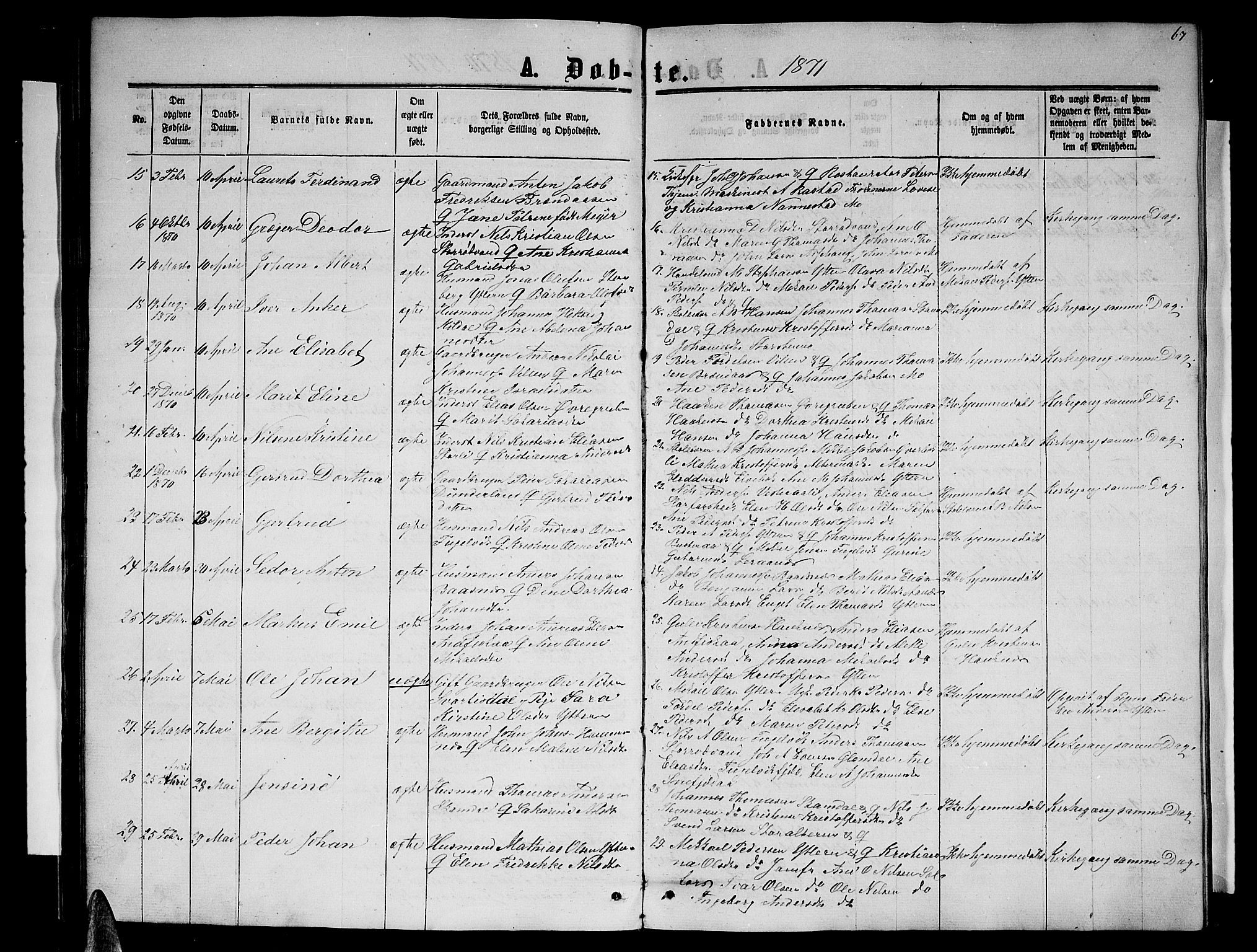 Ministerialprotokoller, klokkerbøker og fødselsregistre - Nordland, AV/SAT-A-1459/827/L0415: Parish register (copy) no. 827C04, 1864-1886, p. 67