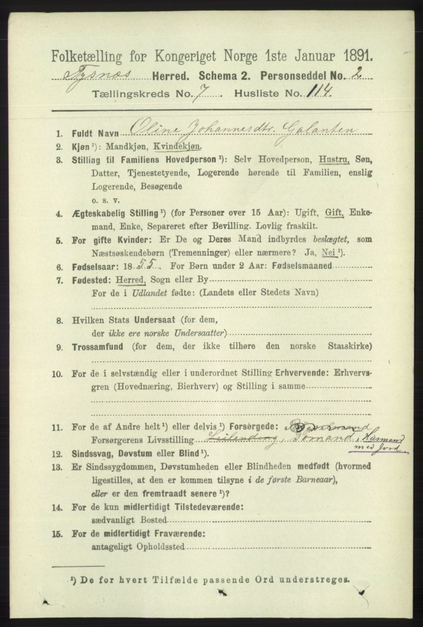 RA, 1891 census for 1223 Tysnes, 1891, p. 3571