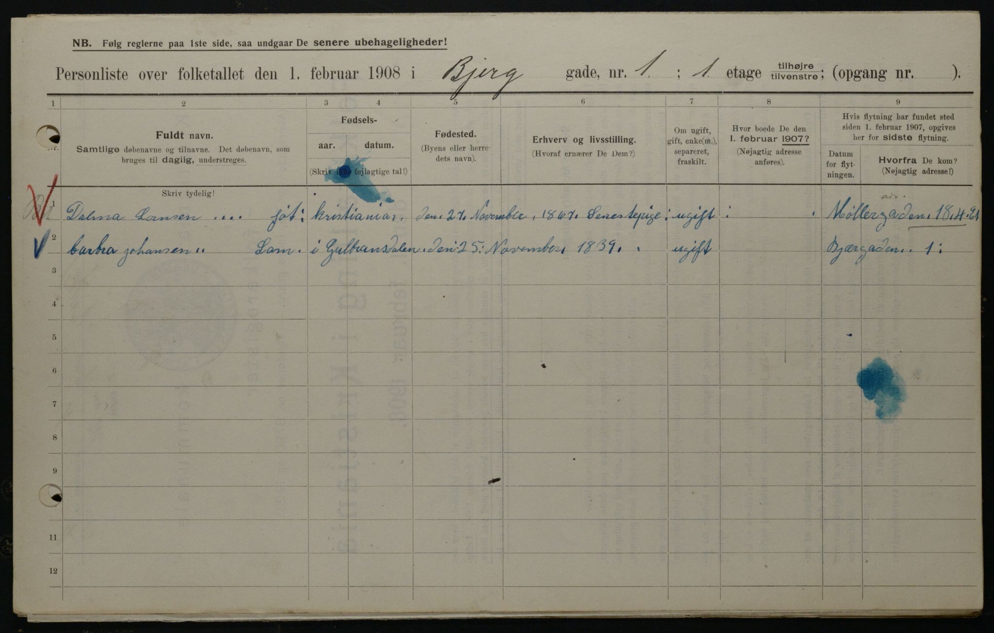 OBA, Municipal Census 1908 for Kristiania, 1908, p. 5357