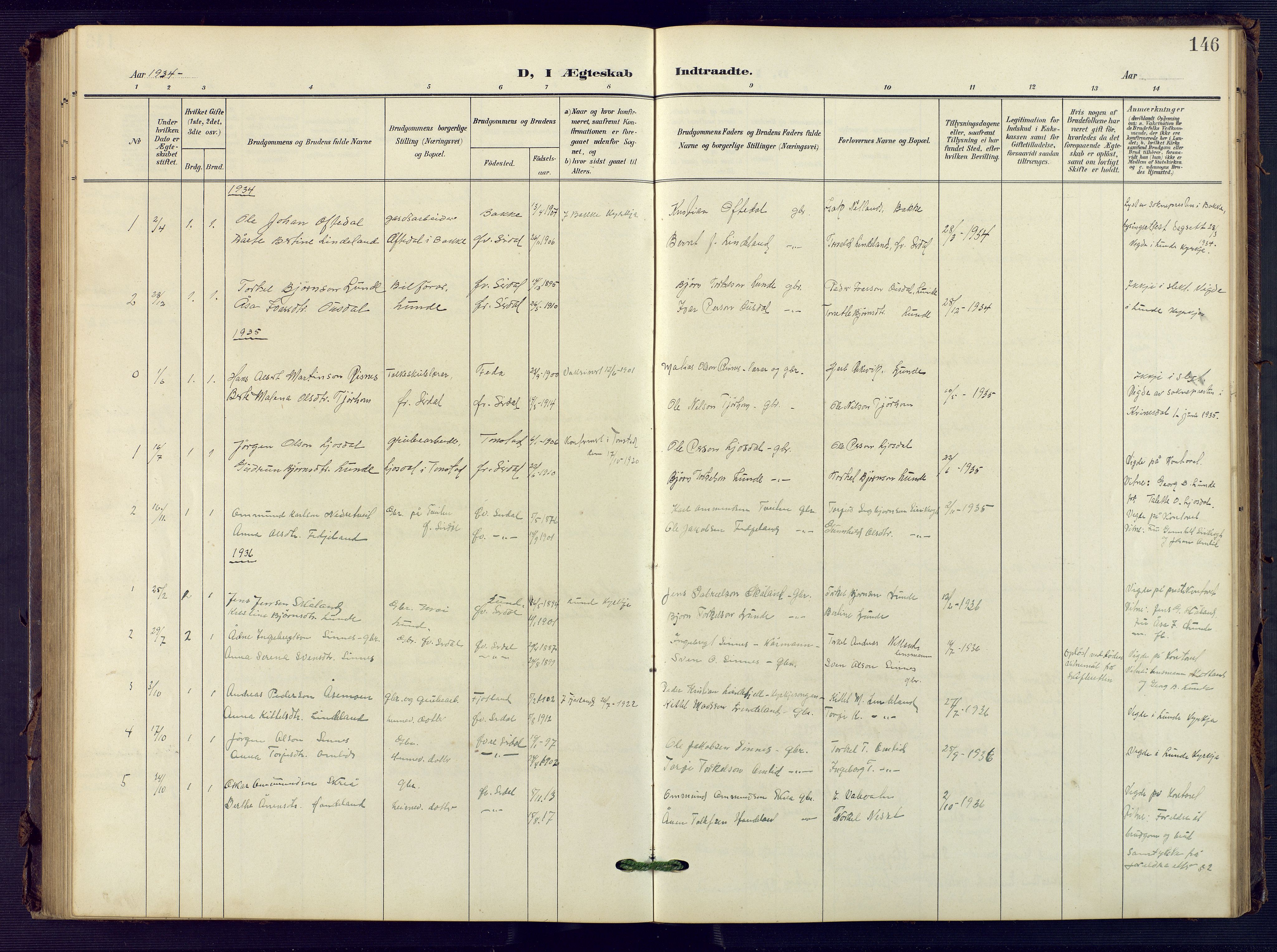 Sirdal sokneprestkontor, SAK/1111-0036/F/Fb/Fba/L0002: Parish register (copy) no. B 2, 1905-1958, p. 146