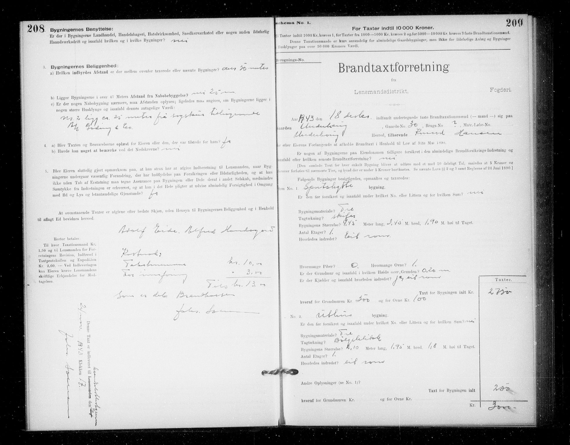 Lensmannen i Jondal, AV/SAB-A-33101/0012/L0005: Branntakstprotokoll, skjematakst, 1894-1951, p. 208-209