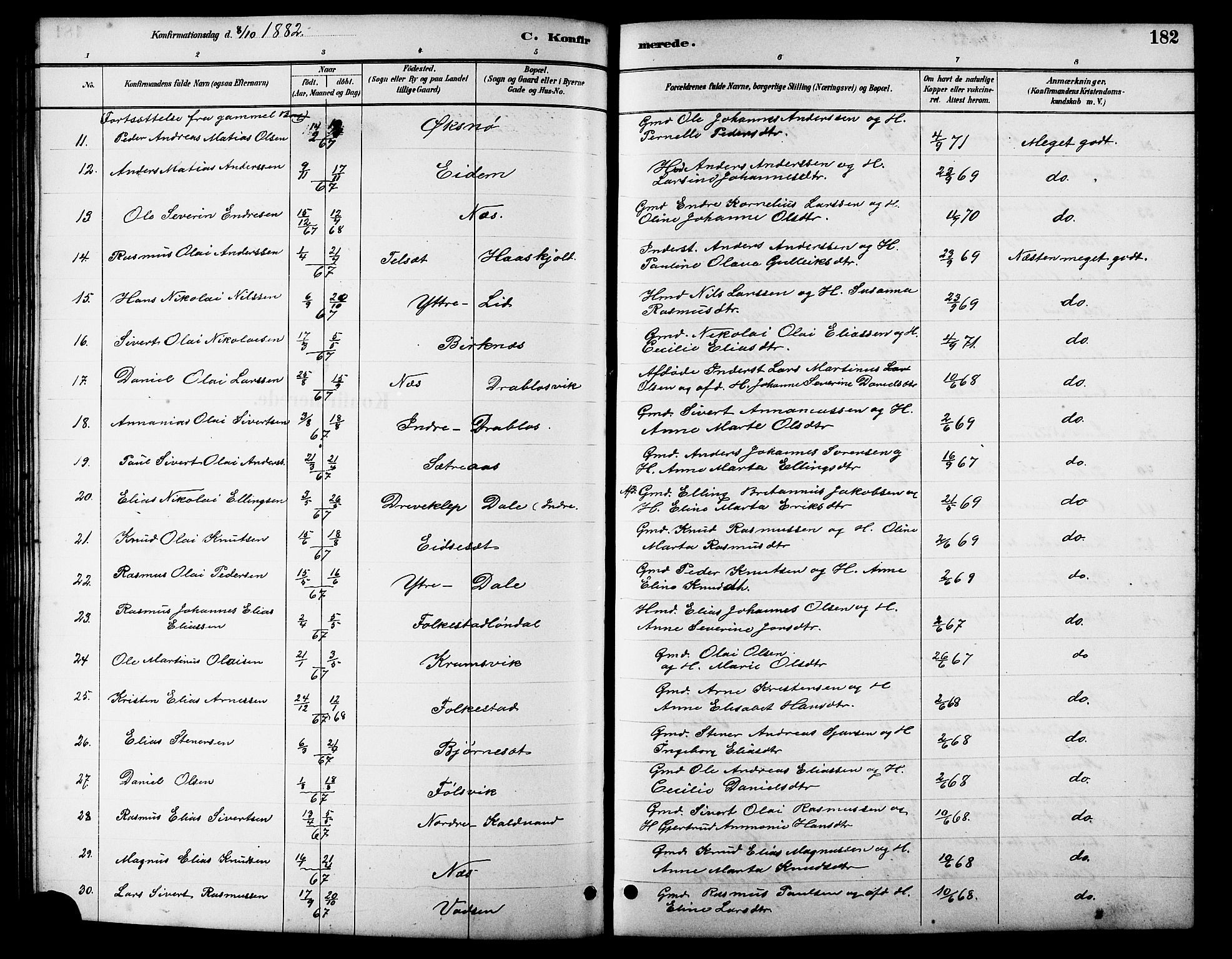 Ministerialprotokoller, klokkerbøker og fødselsregistre - Møre og Romsdal, AV/SAT-A-1454/511/L0158: Parish register (copy) no. 511C04, 1884-1903, p. 182