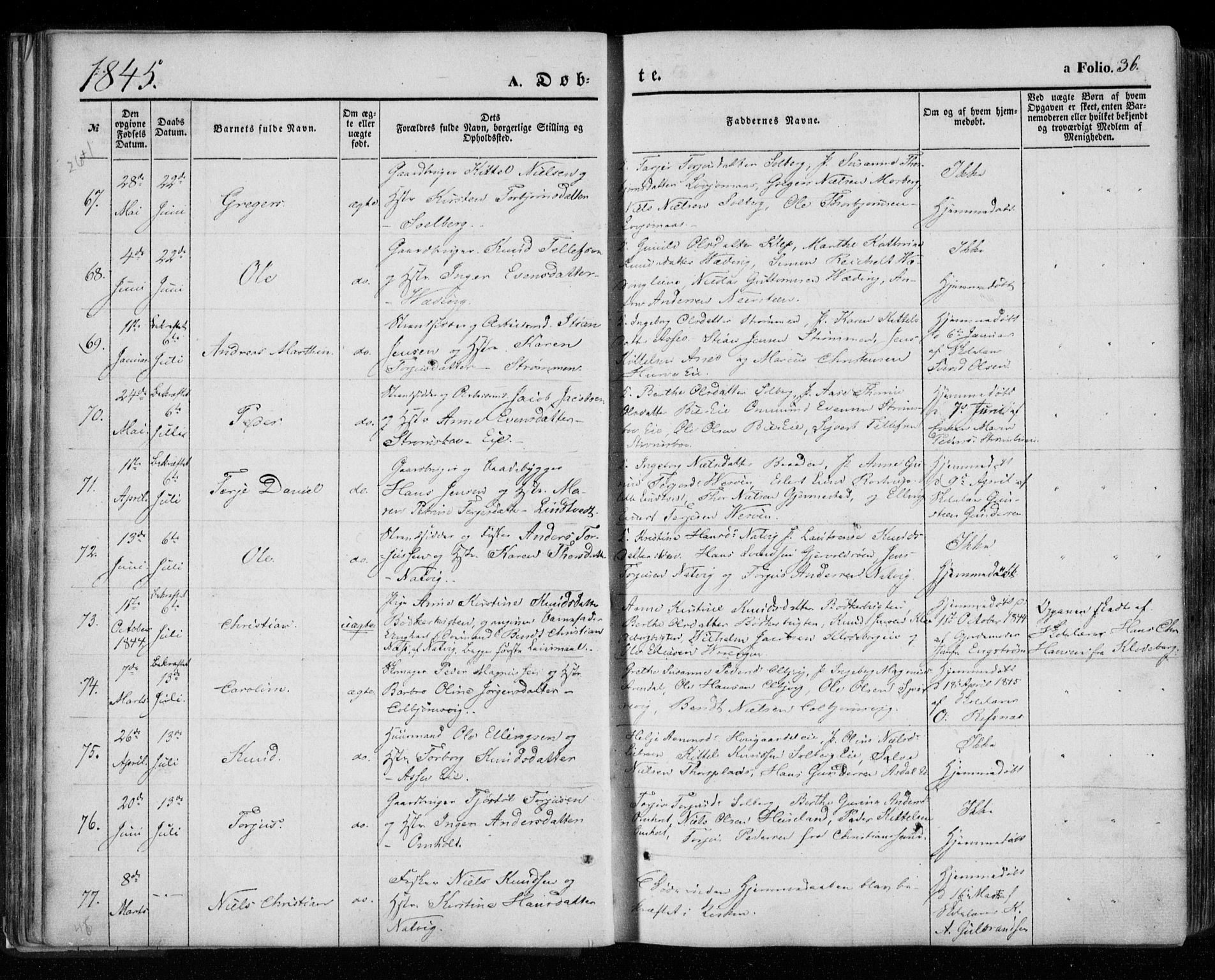 Øyestad sokneprestkontor, SAK/1111-0049/F/Fa/L0014: Parish register (official) no. A 14, 1843-1856, p. 36