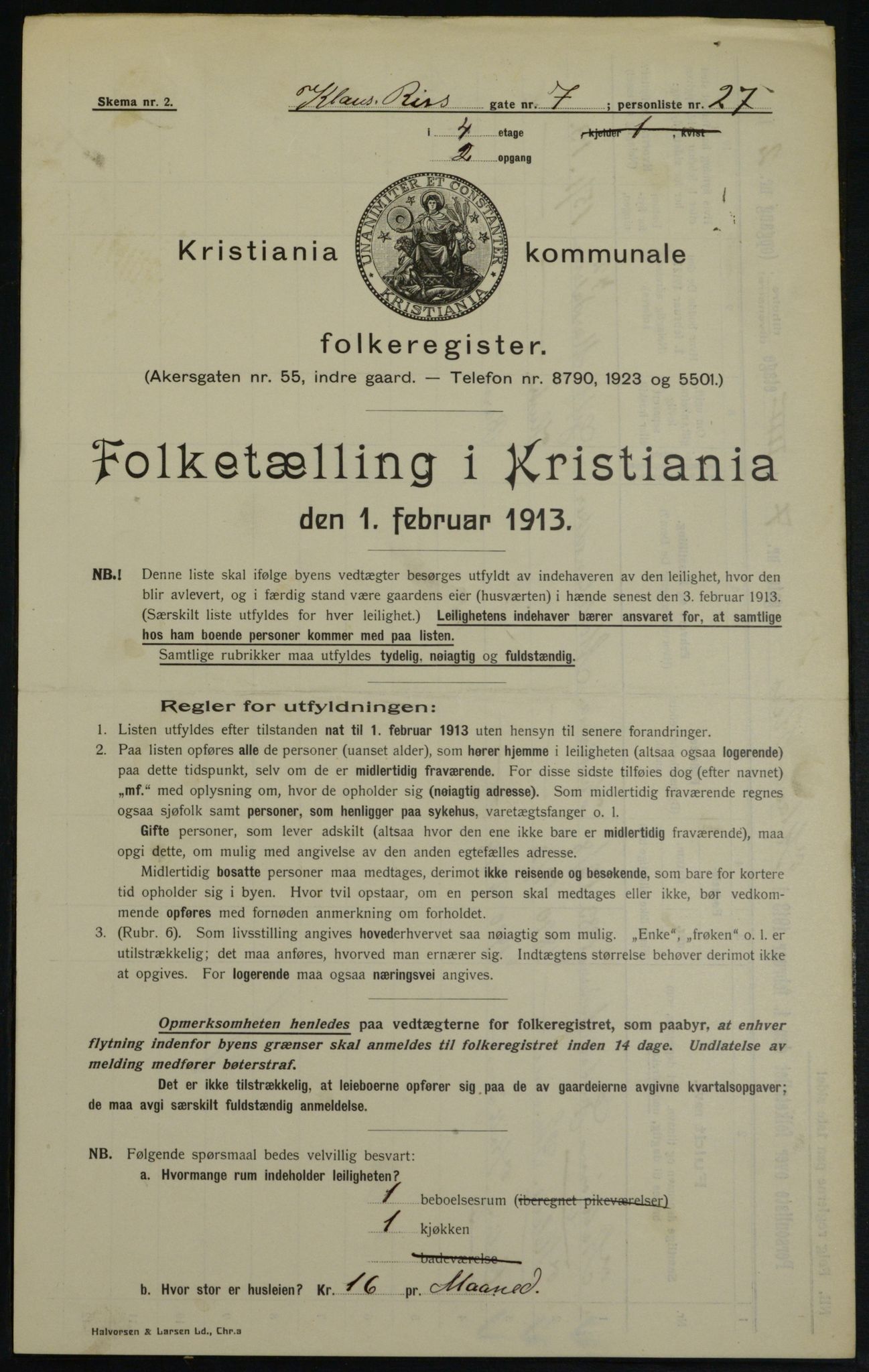 OBA, Municipal Census 1913 for Kristiania, 1913, p. 12807