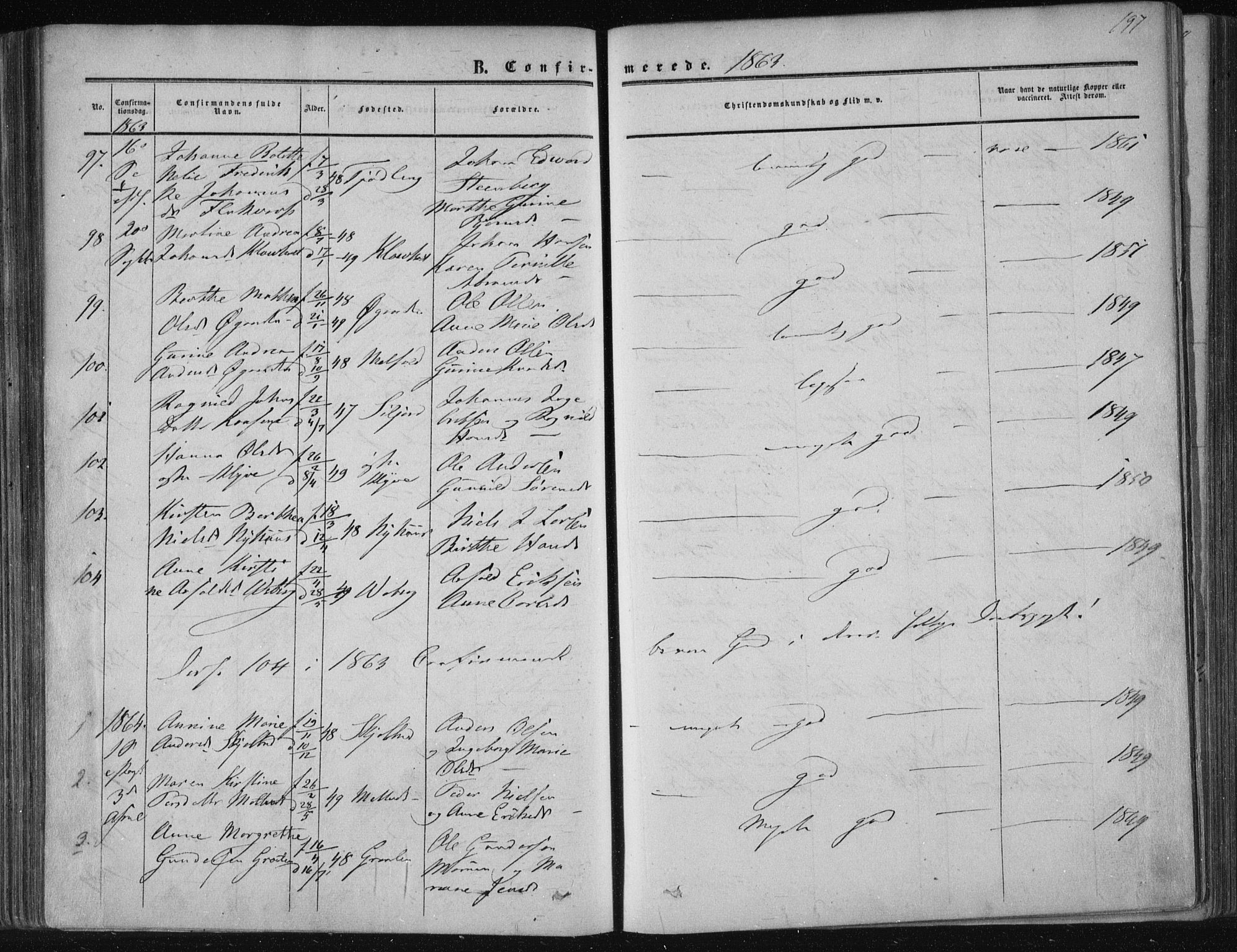 Solum kirkebøker, AV/SAKO-A-306/F/Fa/L0007: Parish register (official) no. I 7, 1856-1864, p. 197