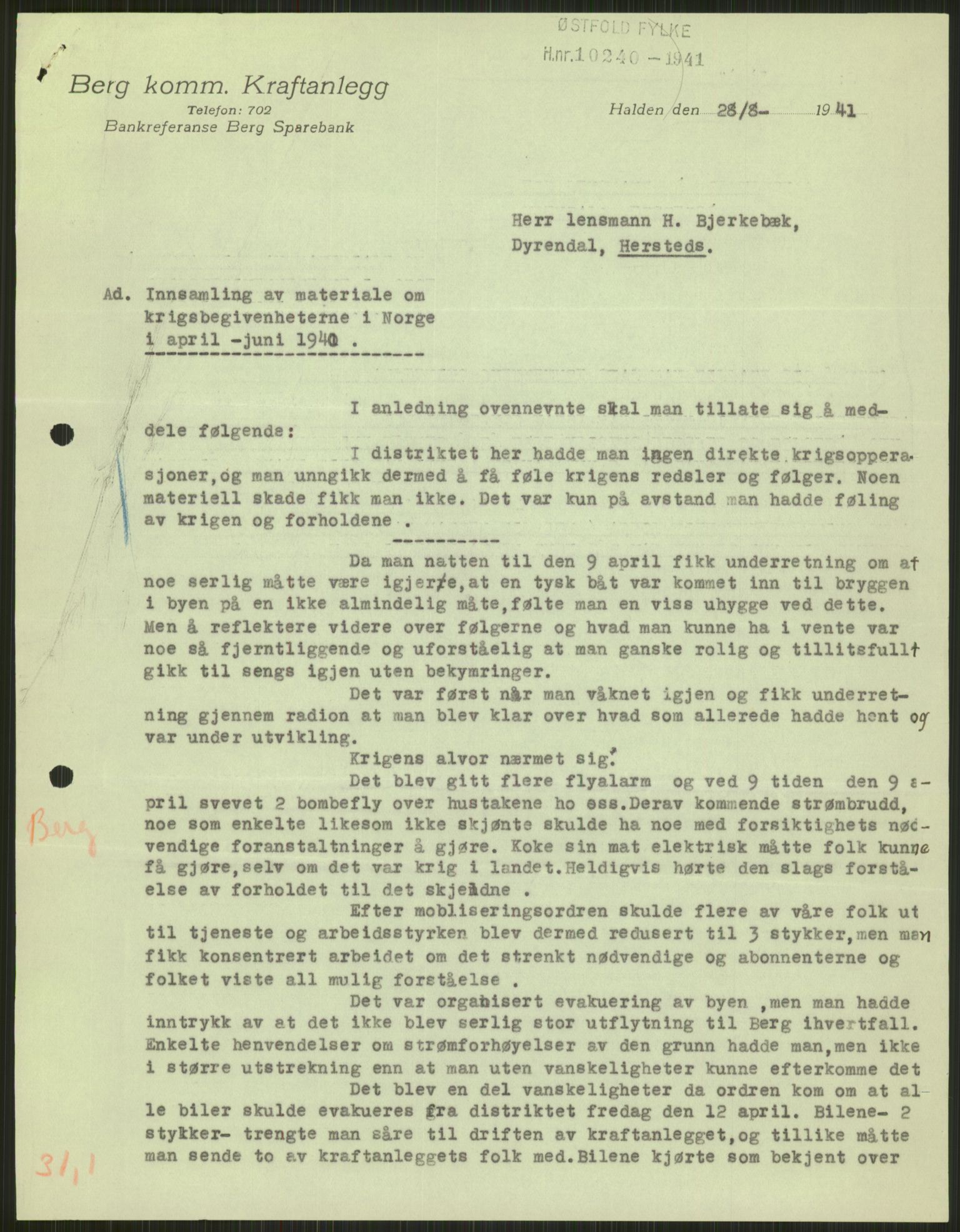 Forsvaret, Forsvarets krigshistoriske avdeling, AV/RA-RAFA-2017/Y/Ya/L0013: II-C-11-31 - Fylkesmenn.  Rapporter om krigsbegivenhetene 1940., 1940, p. 33