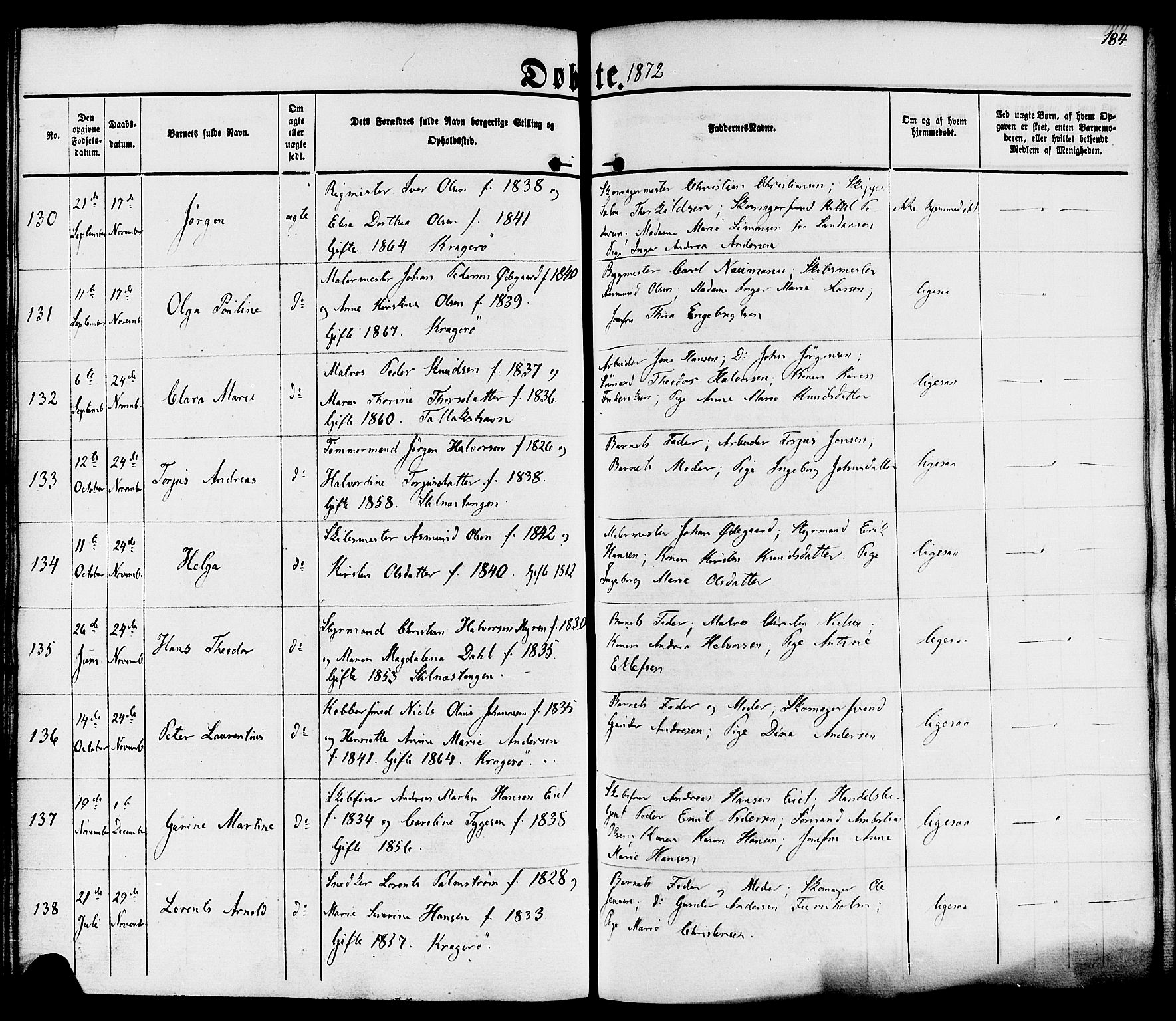 Kragerø kirkebøker, AV/SAKO-A-278/F/Fa/L0007: Parish register (official) no. 7, 1861-1875, p. 184