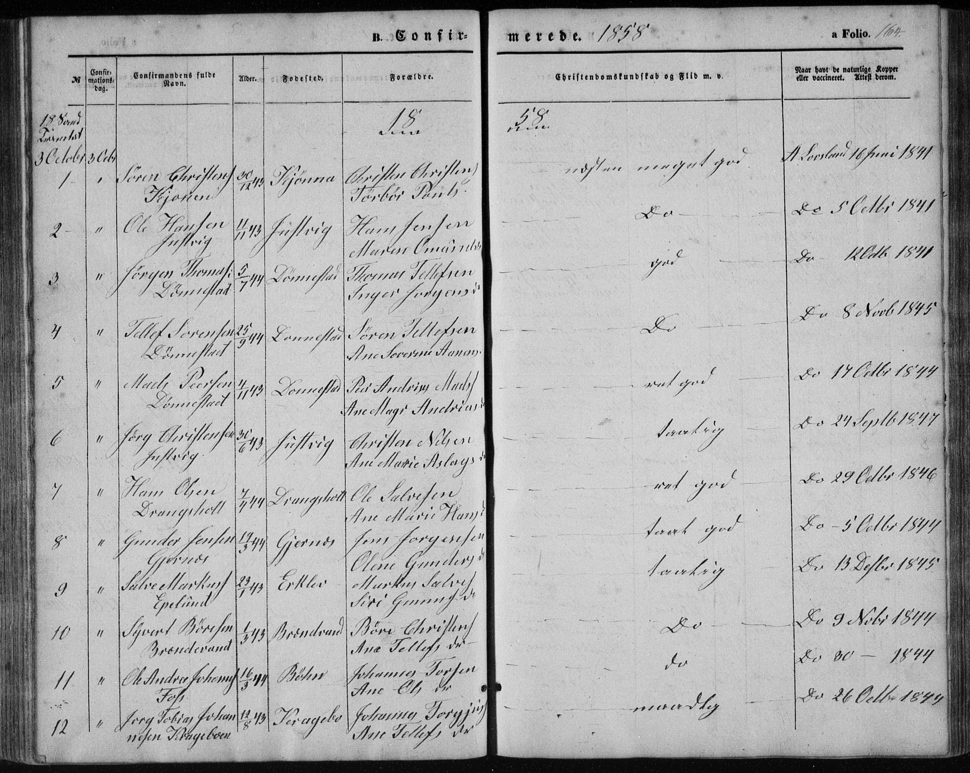 Tveit sokneprestkontor, AV/SAK-1111-0043/F/Fb/L0003: Parish register (copy) no. B 3, 1854-1886, p. 164