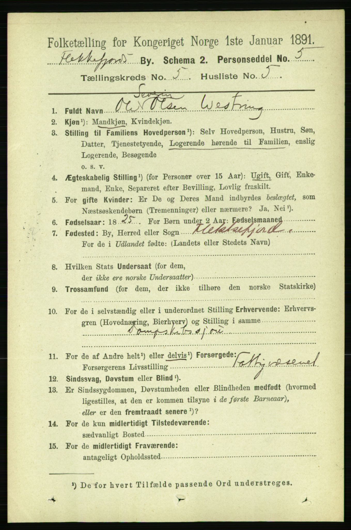 RA, 1891 census for 1004 Flekkefjord, 1891, p. 1144