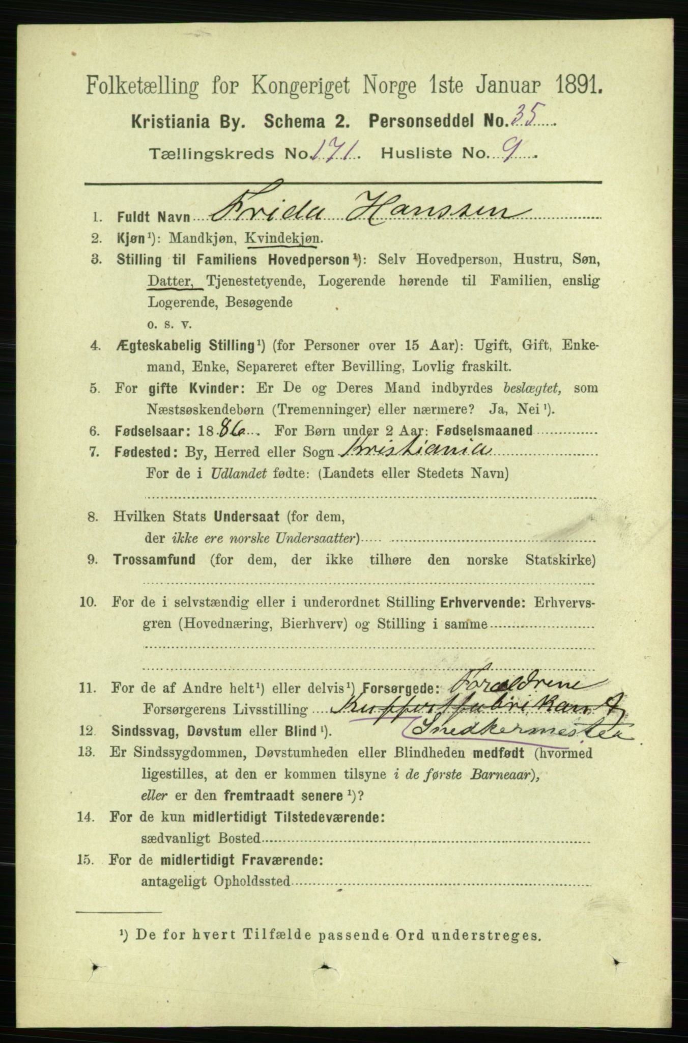 RA, 1891 census for 0301 Kristiania, 1891, p. 100847