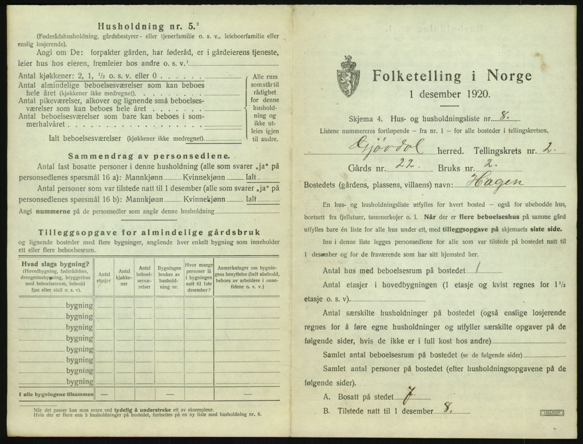 SAK, 1920 census for Gjøvdal, 1920, p. 138