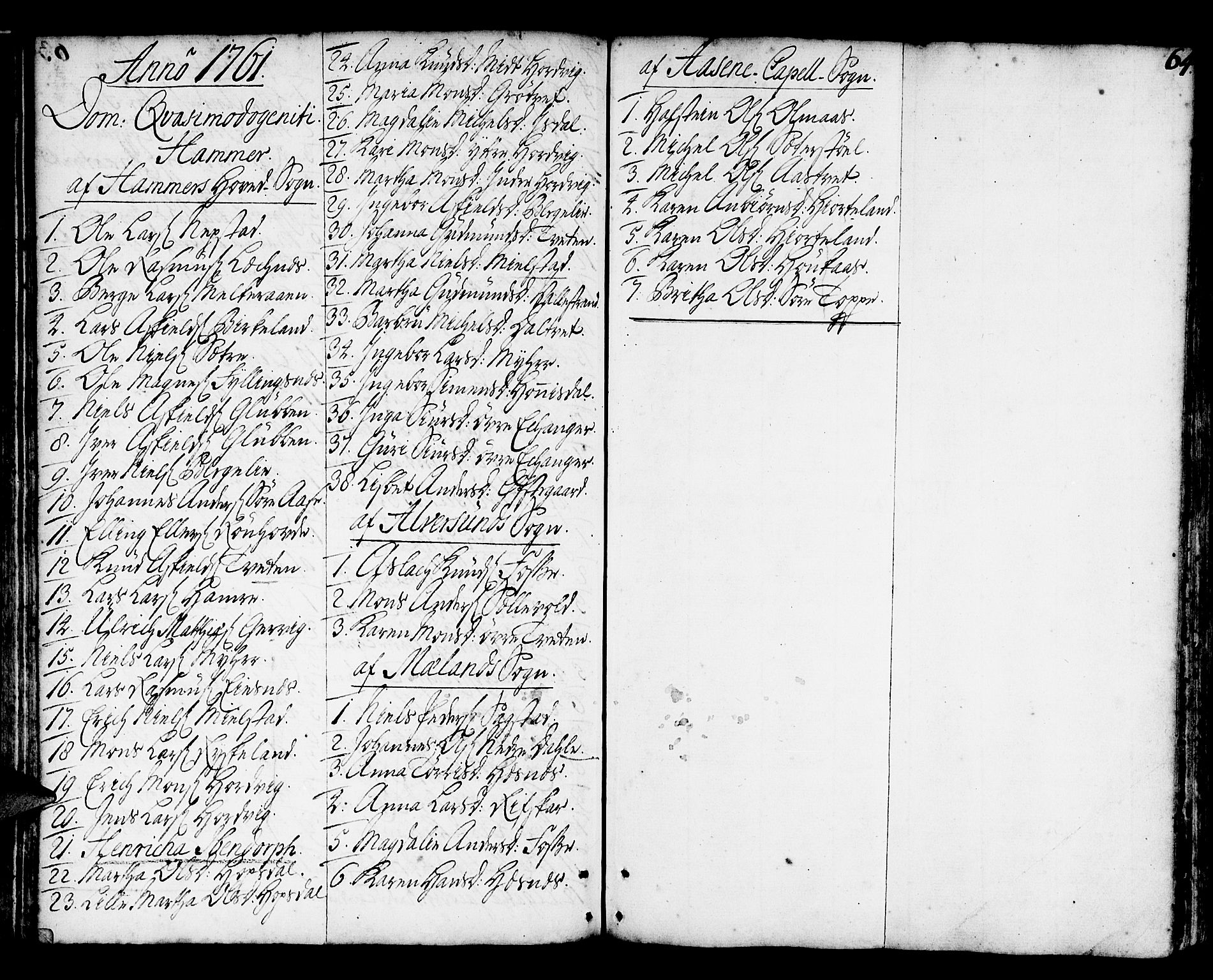 Hamre sokneprestembete, AV/SAB-A-75501/H/Ha/Haa/Haaa/L0006: Parish register (official) no. A 6, 1750-1761, p. 64