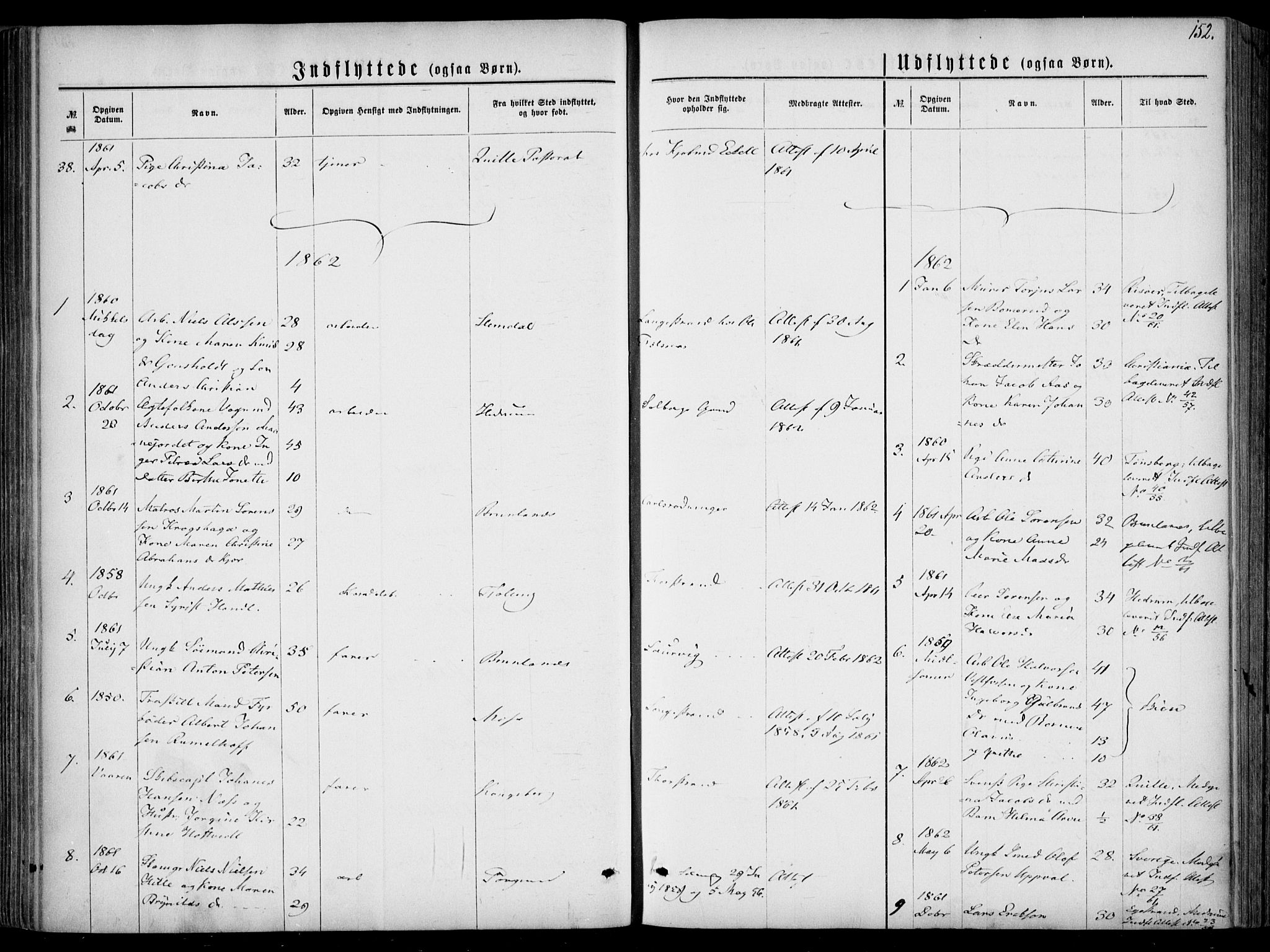 Larvik kirkebøker, SAKO/A-352/F/Fa/L0005: Parish register (official) no. I 5, 1856-1870, p. 152