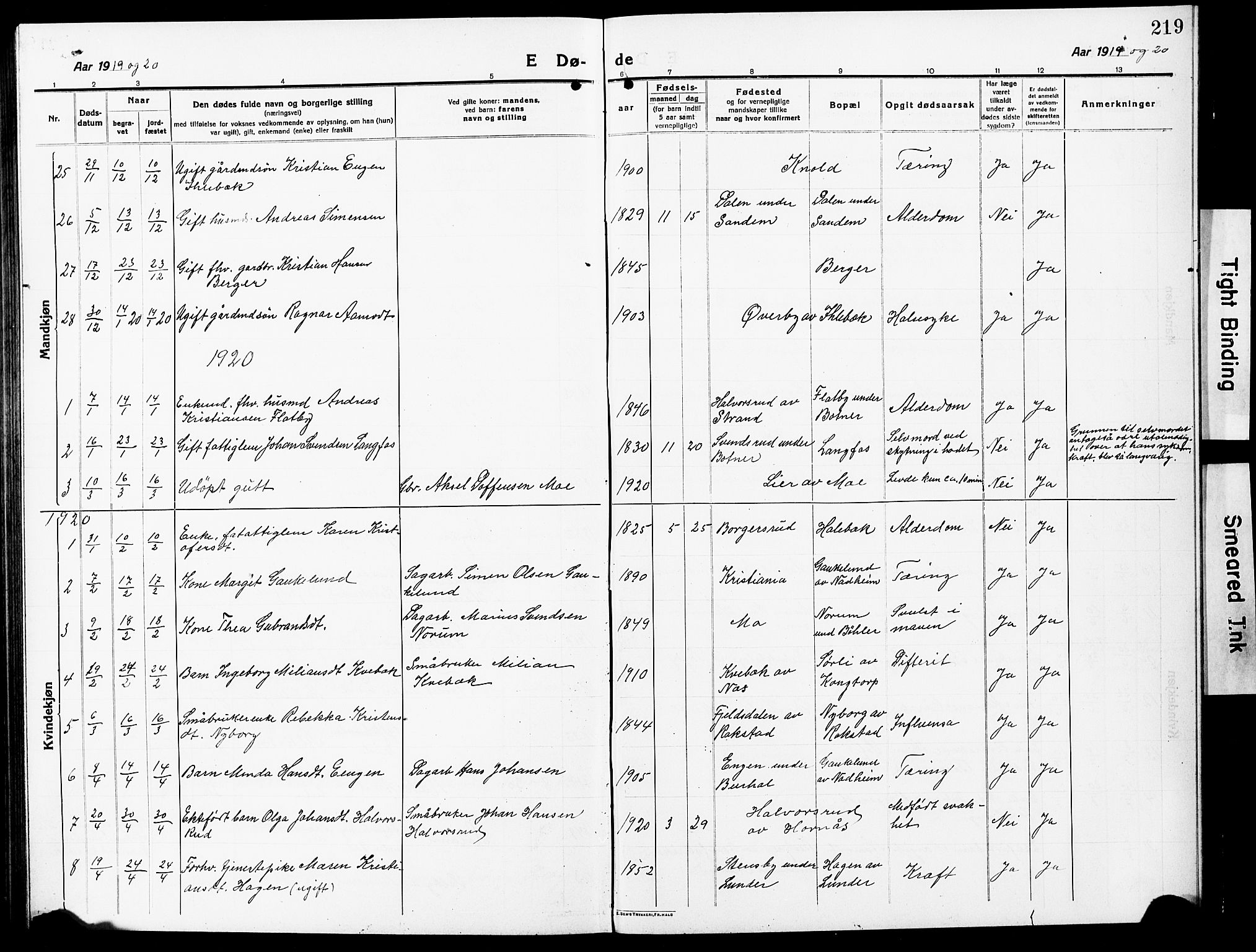 Høland prestekontor Kirkebøker, AV/SAO-A-10346a/G/Ga/L0008: Parish register (copy) no. I 8, 1915-1929, p. 219