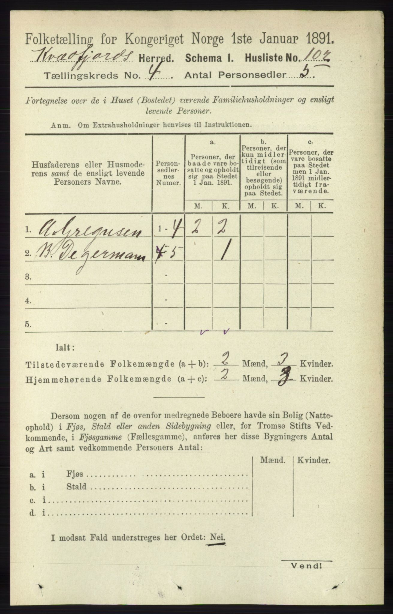 RA, 1891 census for 1911 Kvæfjord, 1891, p. 1852