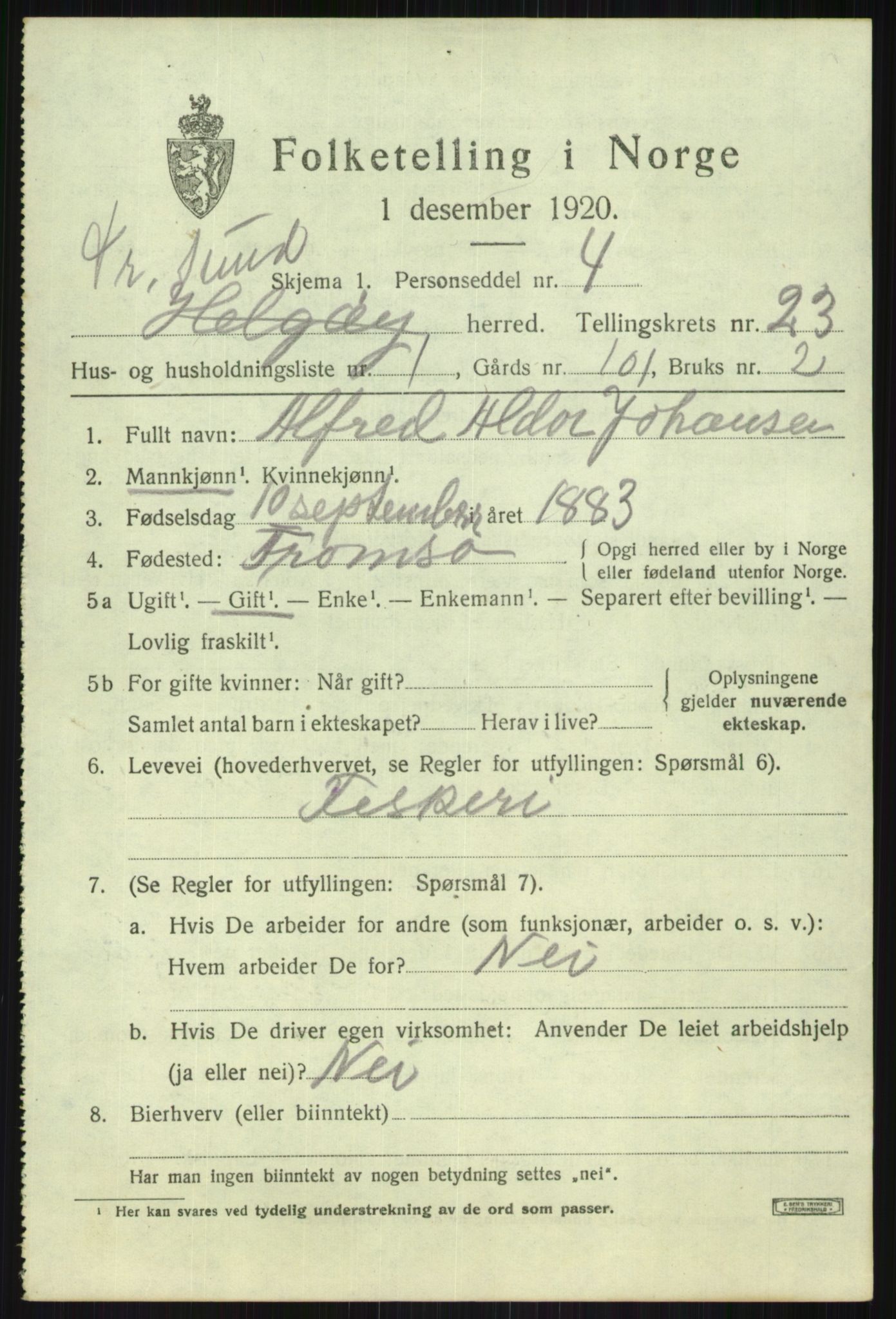 SATØ, 1920 census for Tromsøysund, 1920, p. 11622