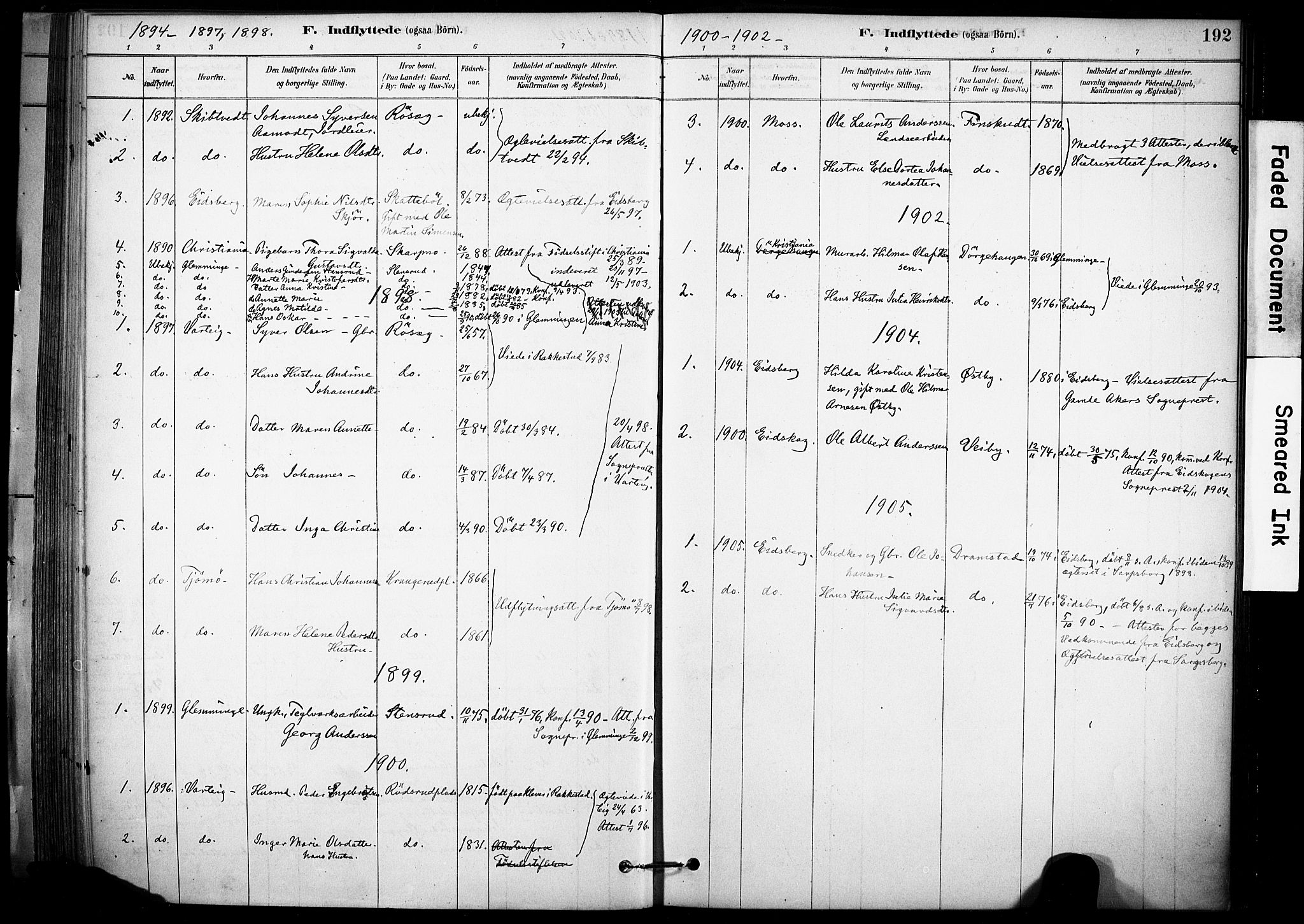 Rakkestad prestekontor Kirkebøker, AV/SAO-A-2008/F/Fc/L0001: Parish register (official) no. III 1, 1878-1905, p. 192