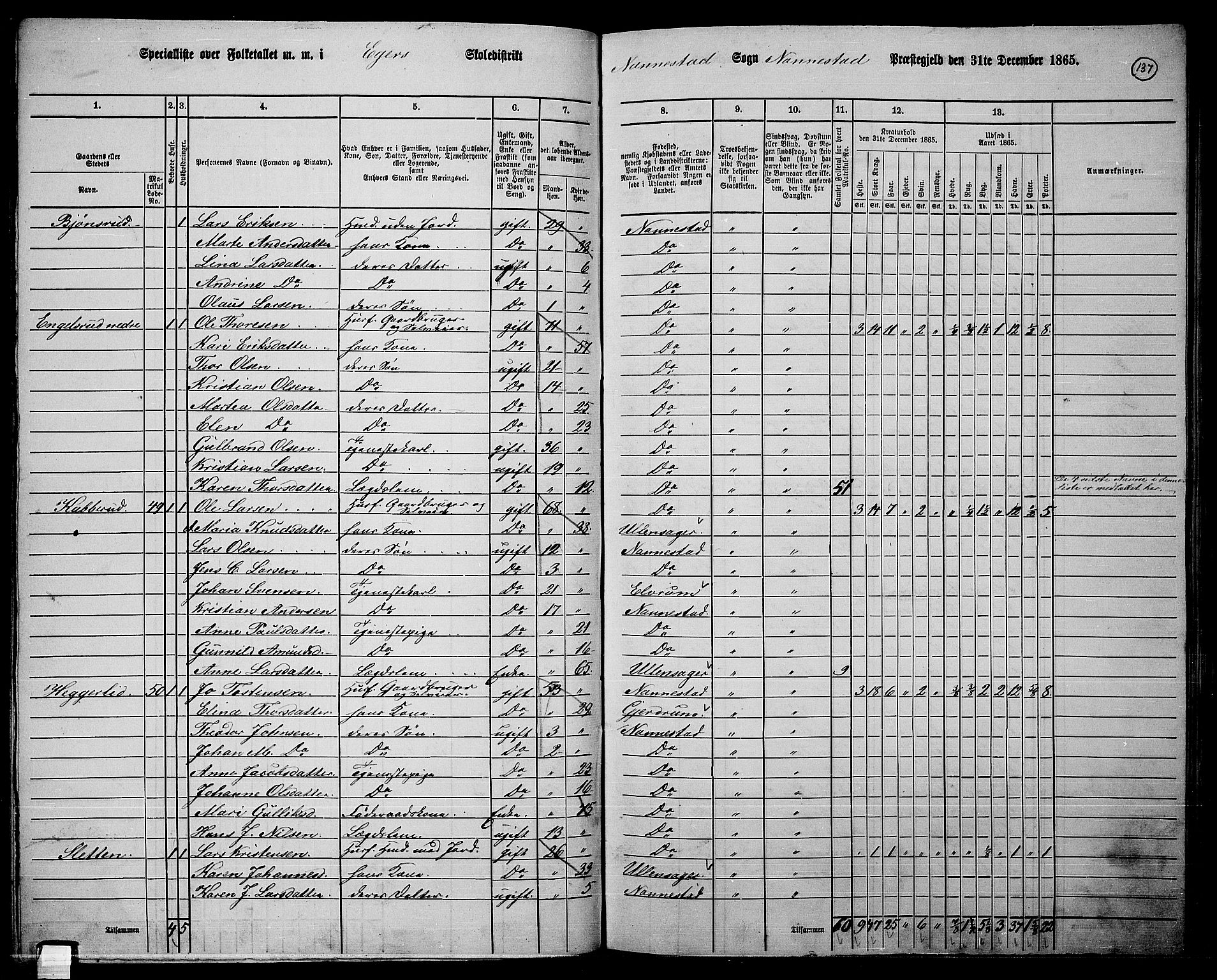 RA, 1865 census for Nannestad, 1865, p. 23