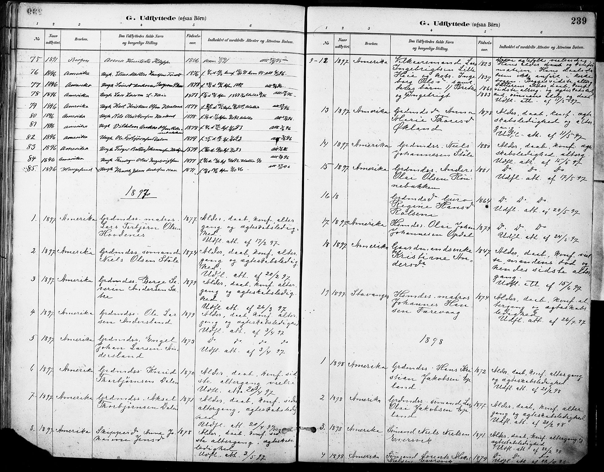 Tysnes sokneprestembete, SAB/A-78601/H/Haa: Parish register (official) no. D 1, 1887-1904, p. 239