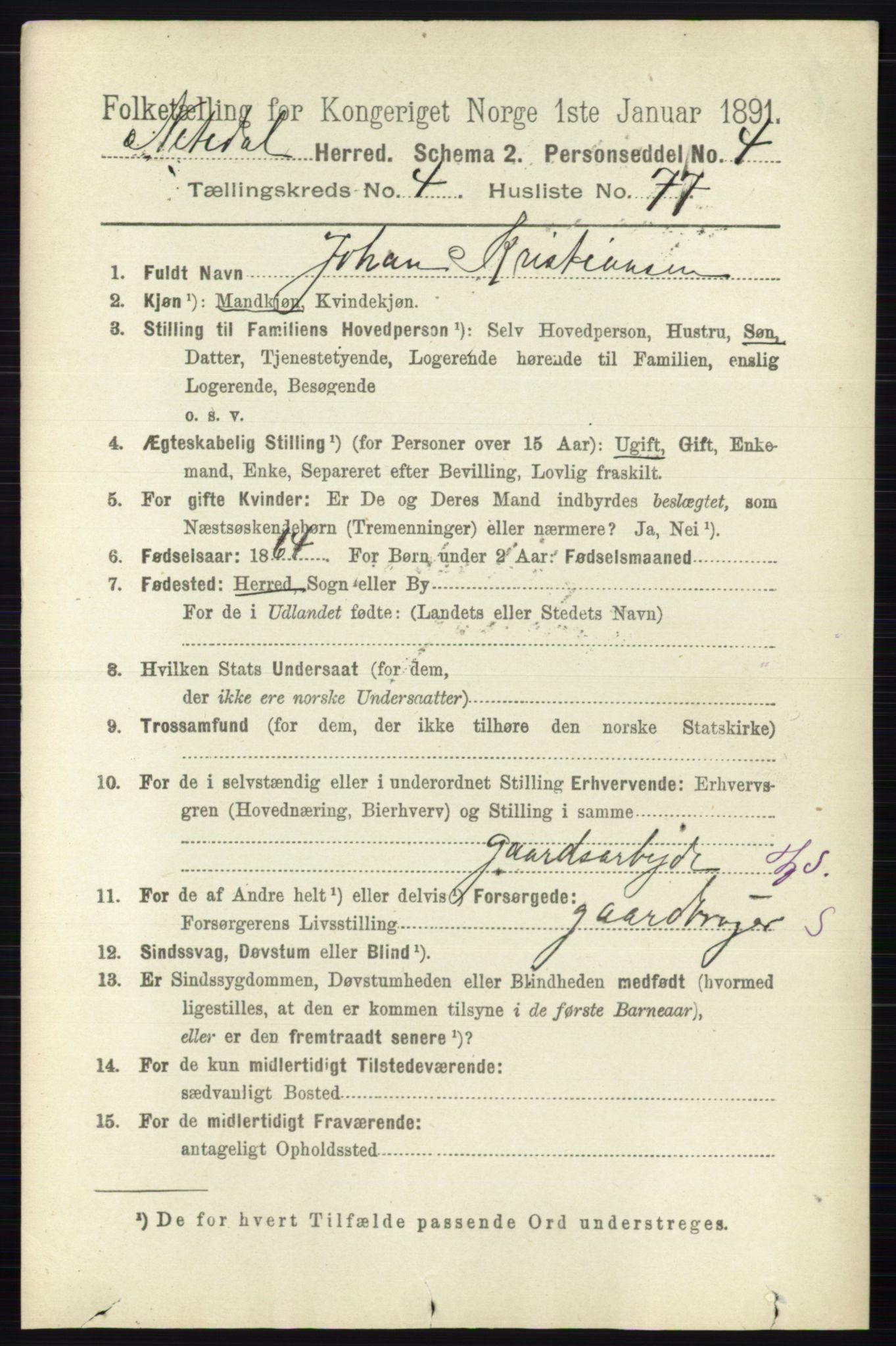 RA, 1891 census for 0233 Nittedal, 1891, p. 2110