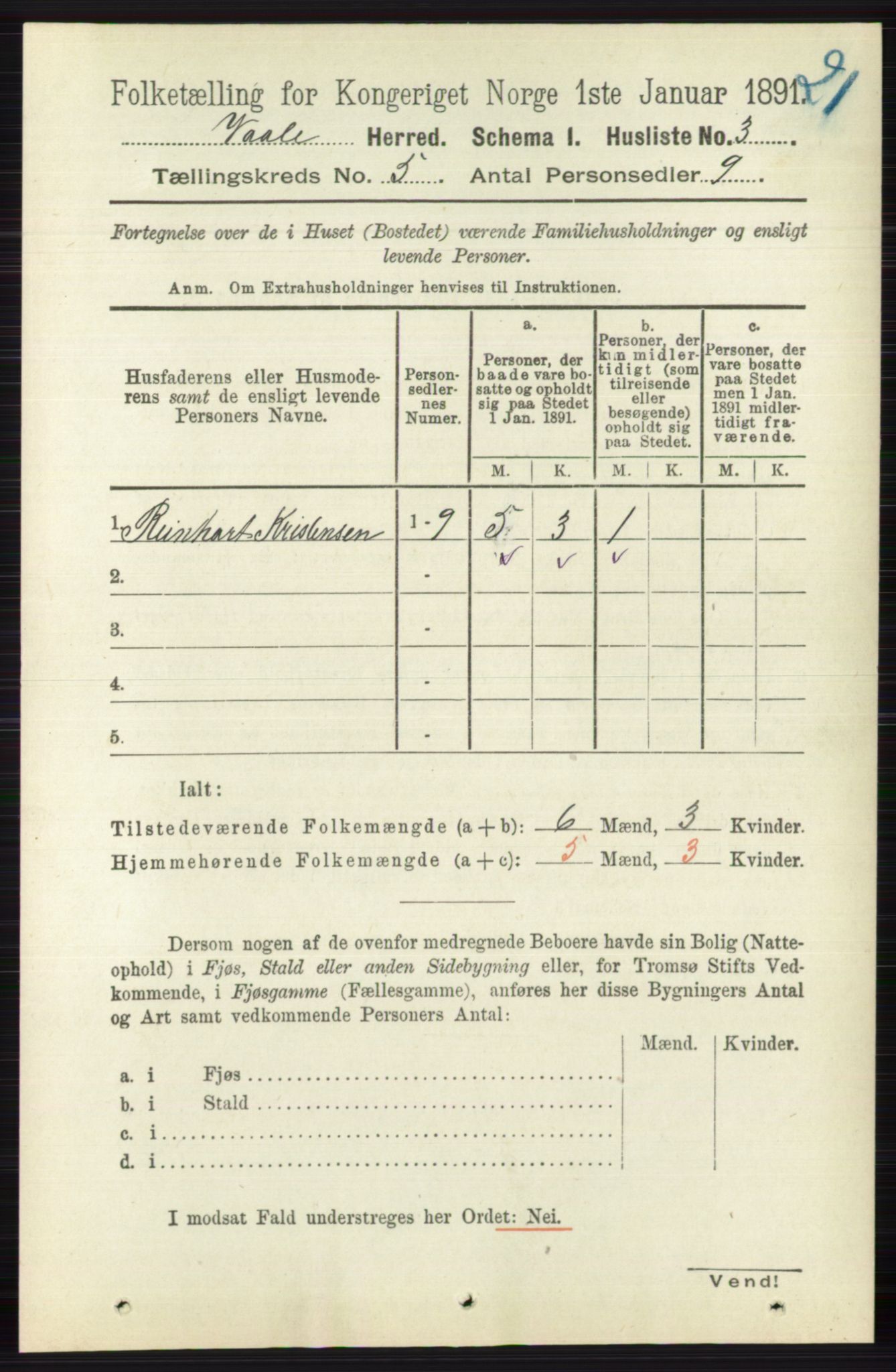 RA, 1891 census for 0716 Våle, 1891, p. 1302