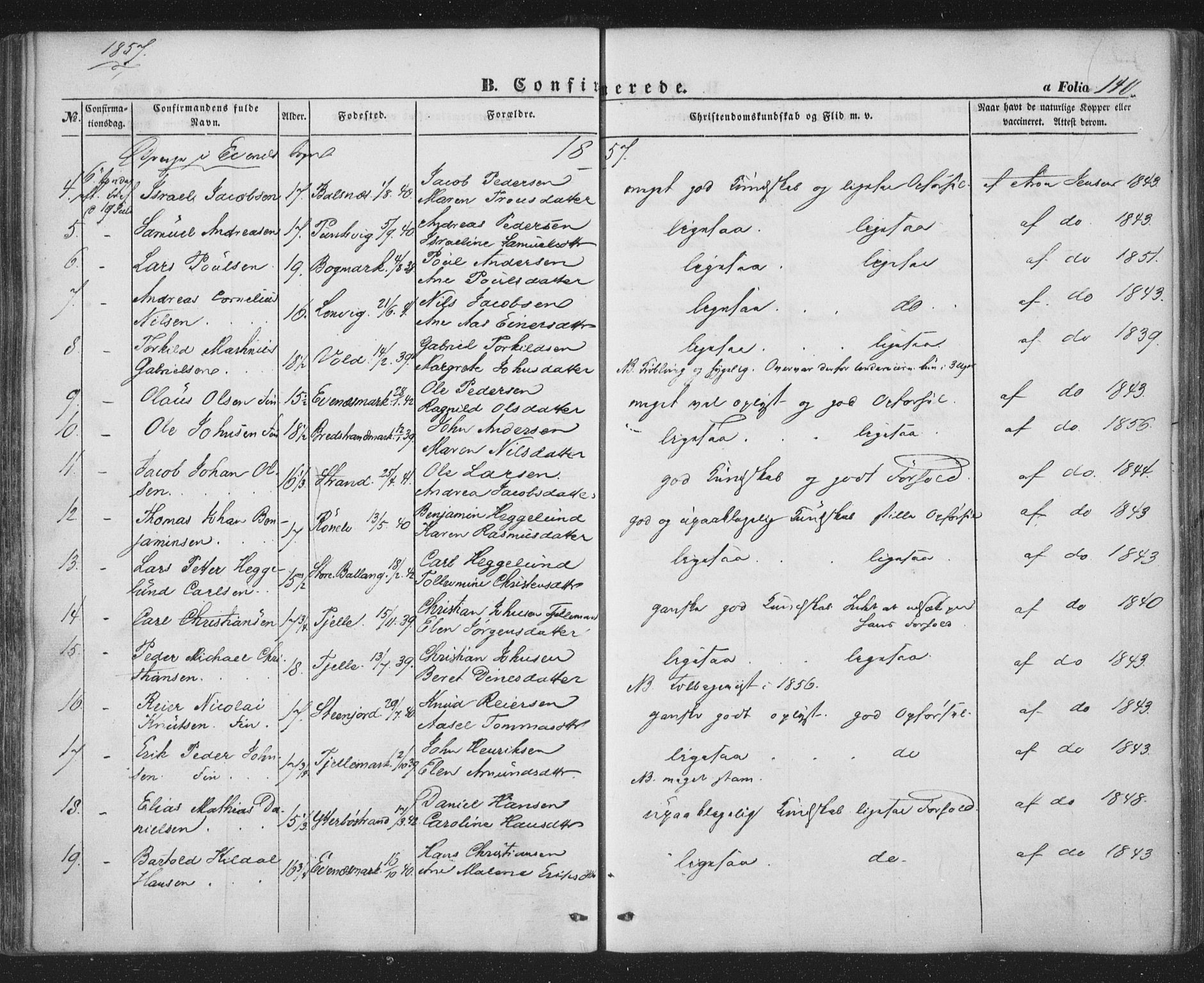 Ministerialprotokoller, klokkerbøker og fødselsregistre - Nordland, AV/SAT-A-1459/863/L0895: Parish register (official) no. 863A07, 1851-1860, p. 140