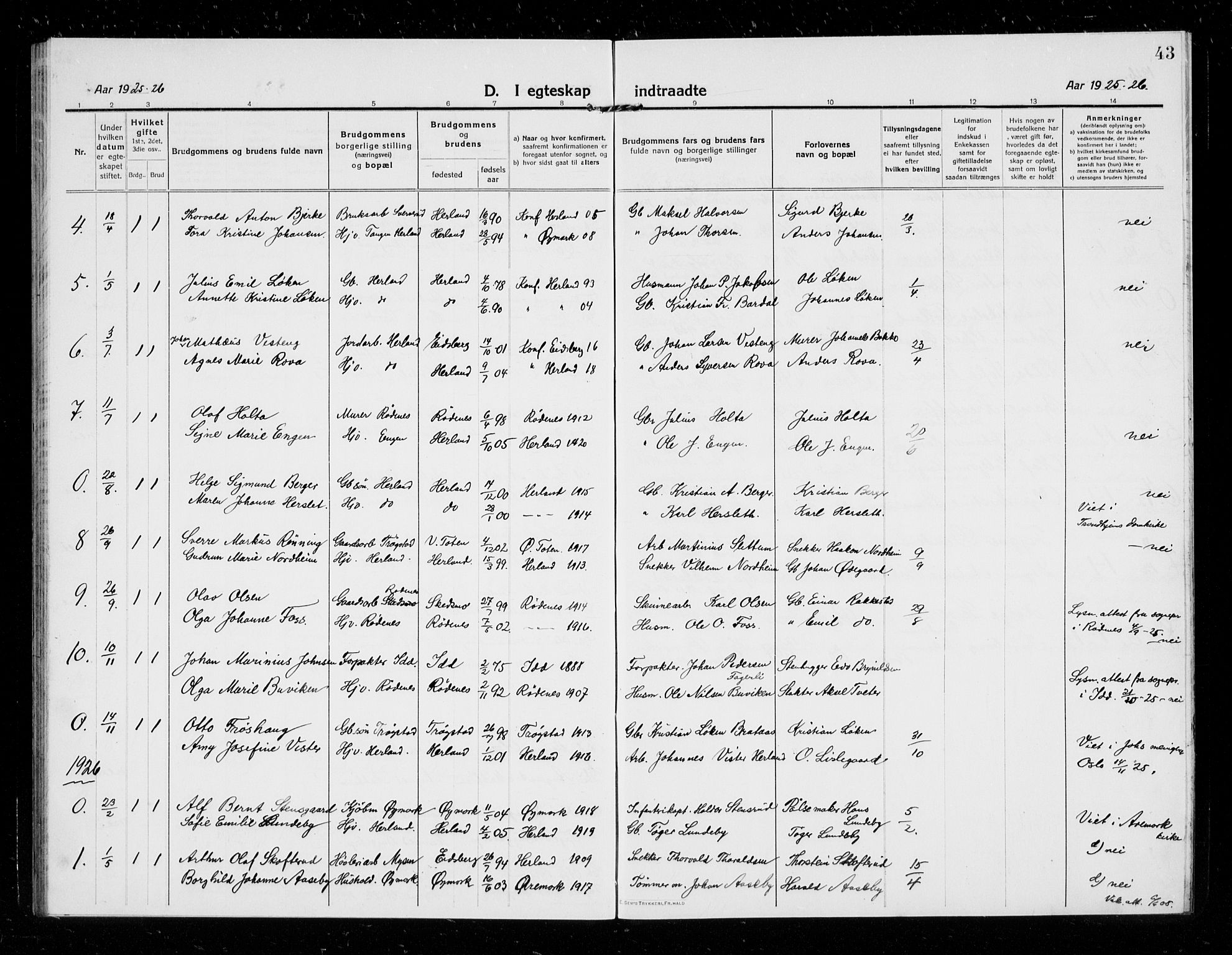 Eidsberg prestekontor Kirkebøker, AV/SAO-A-10905/G/Gb/L0002: Parish register (copy) no. II 2, 1915-1927, p. 43